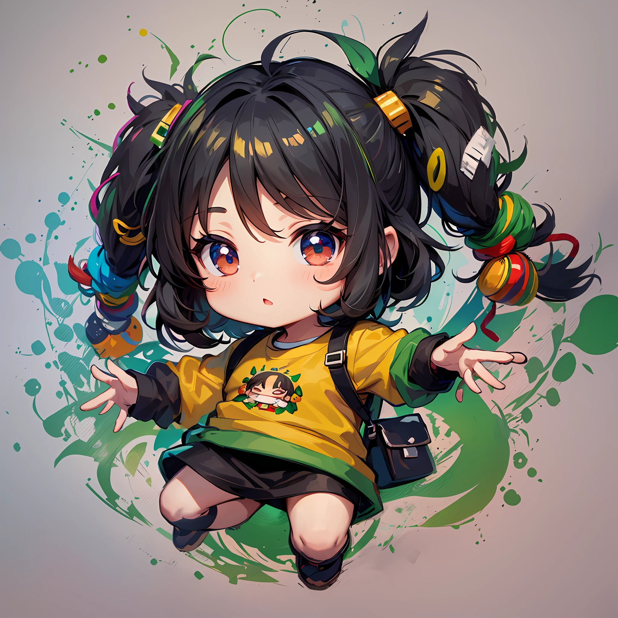 A chibi character wearing rasta outfit, white background, centered, designer for t-shirt