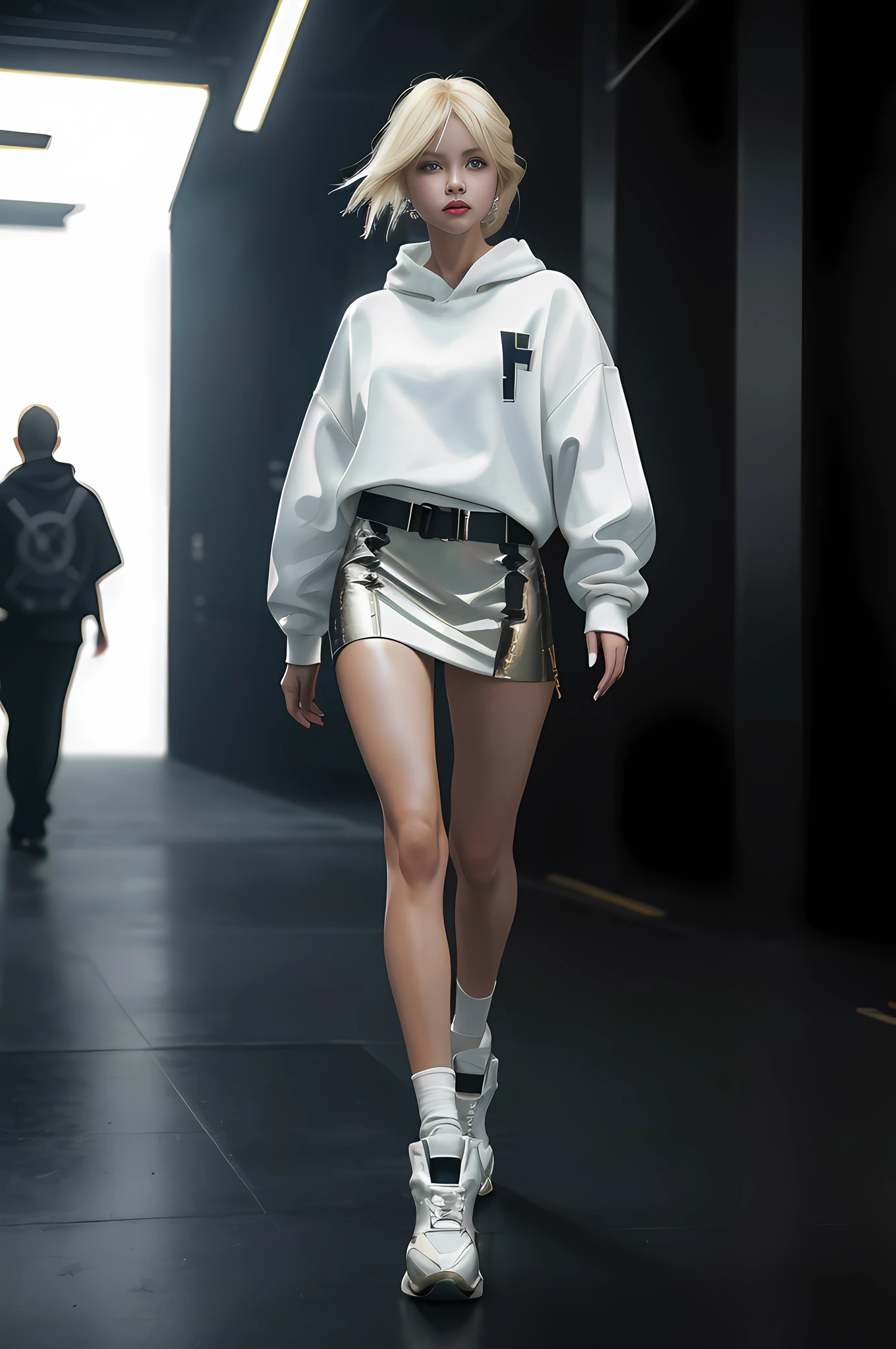 (Masterpiece: 1.3), (Best Quality, 16K, 8K, Super Definition), (One Blonde and Whitening Skin Woman), (Fashion Design Concept Art, Minimalist White Background, Cinematic Lighting), Positive Fashion Trends.