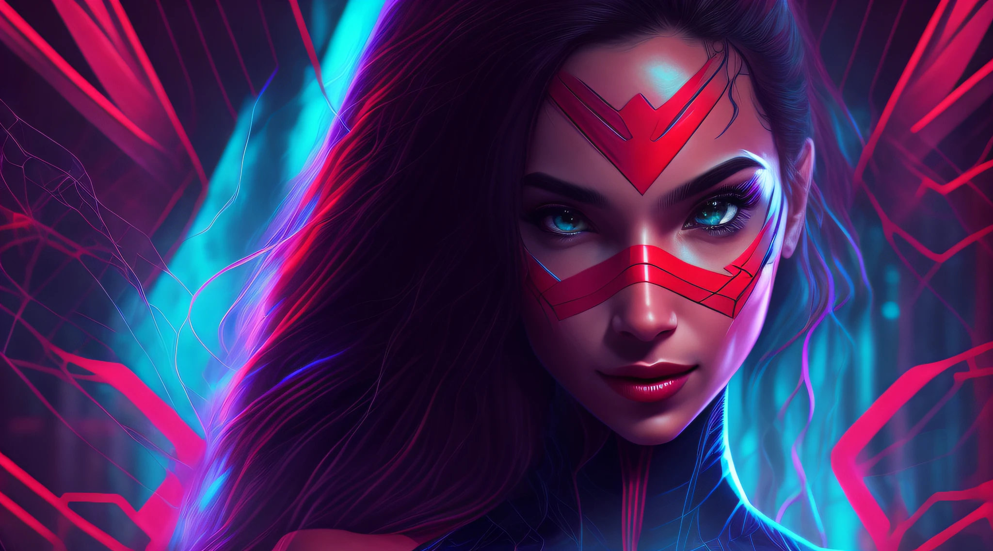 Melissa Barrera Spider-Woman, cyberpunk, 8K.