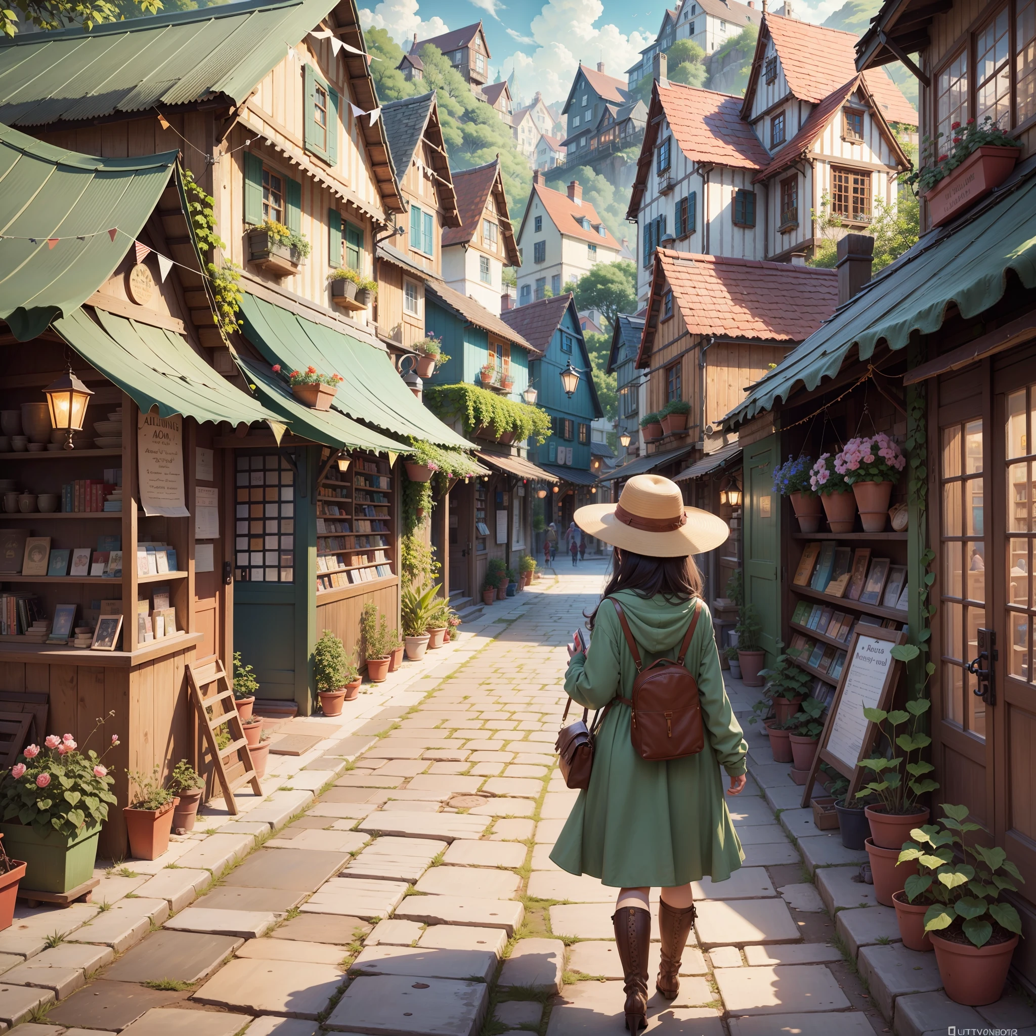 A cozy village with colorful houses, a bustling marketplace, and a charming library standing at the heart of the community. --auto --s2