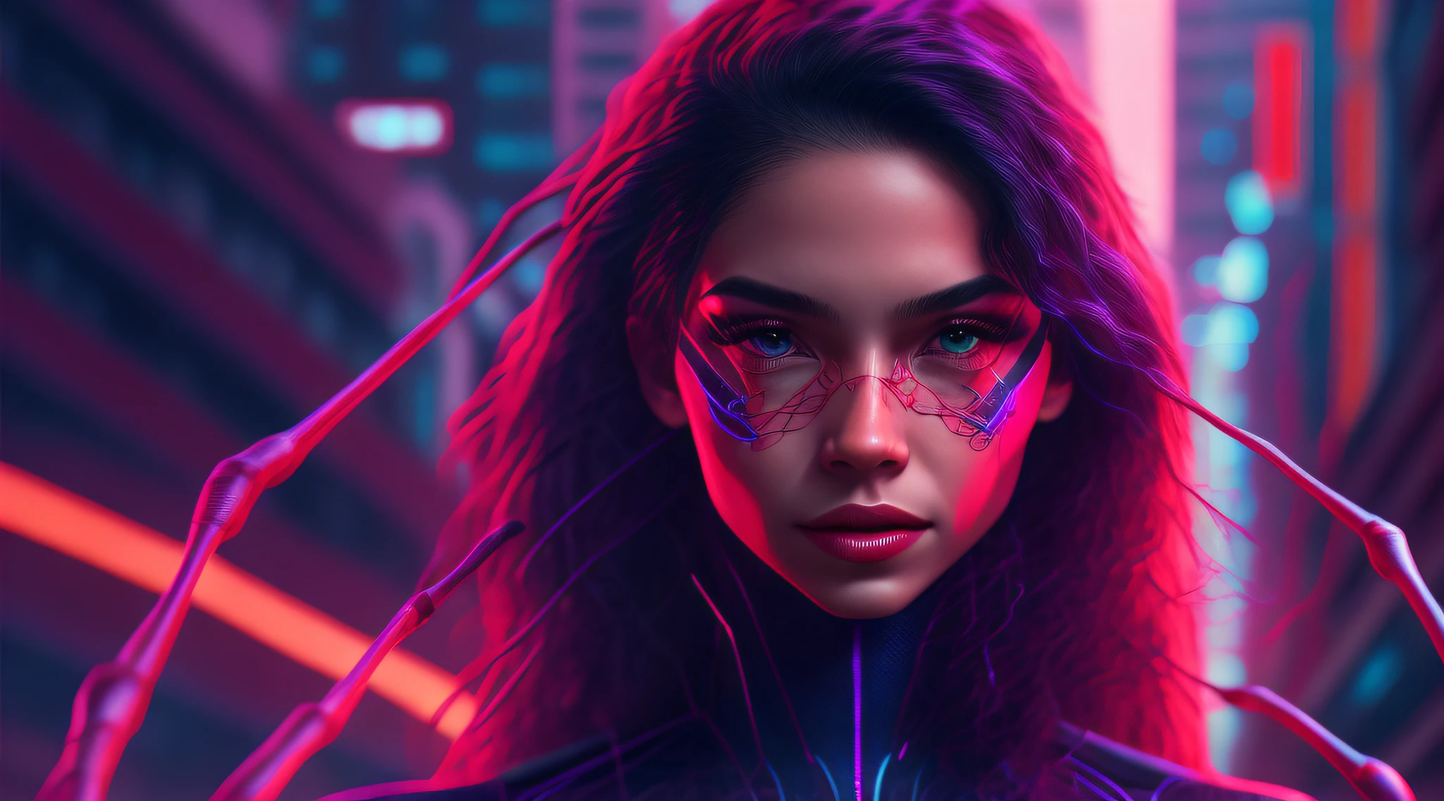 Melissa Barrera Spider woman, cyberpunk, 8K.