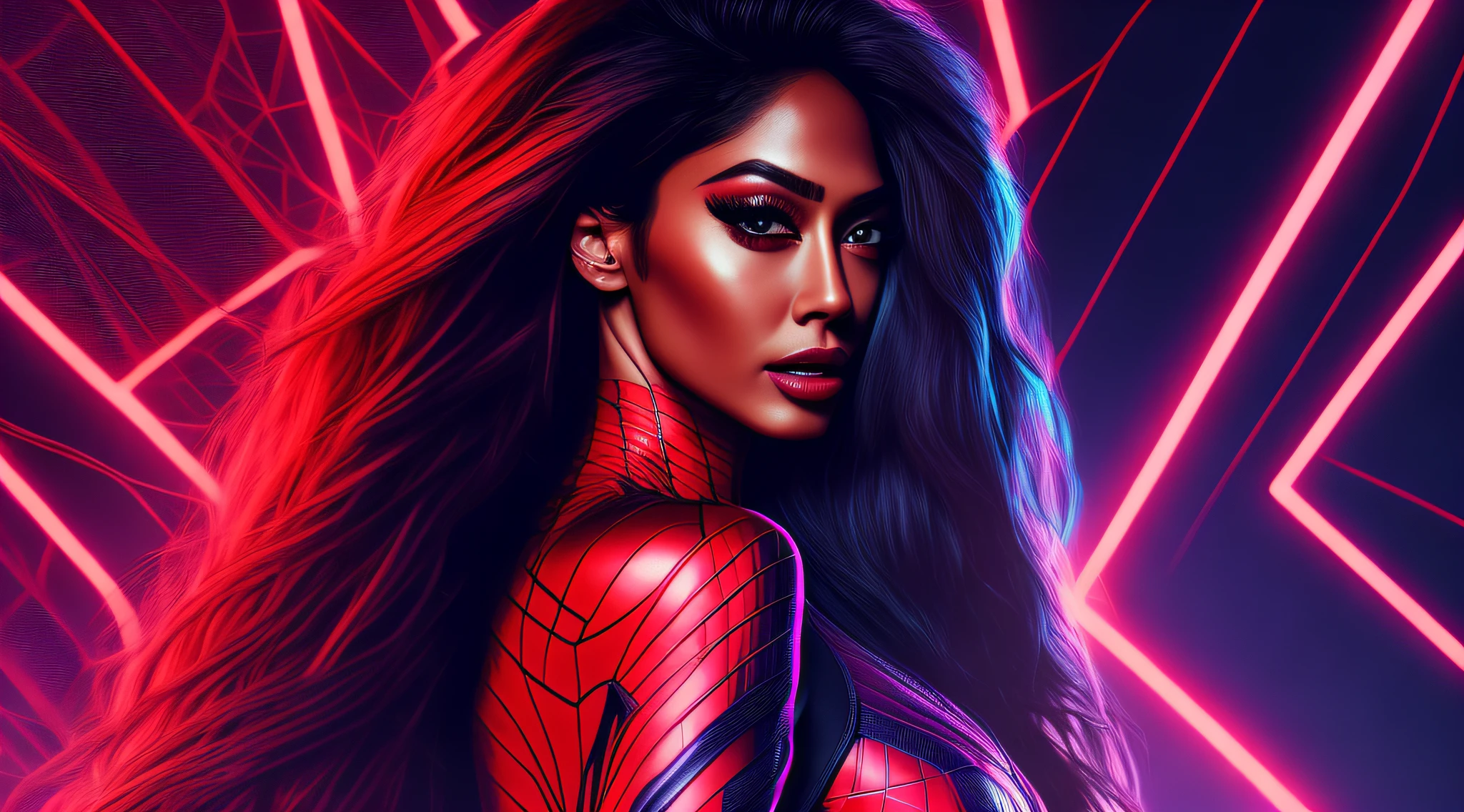 nicole scherzinger Spider woman, cyberpunk, 8K.