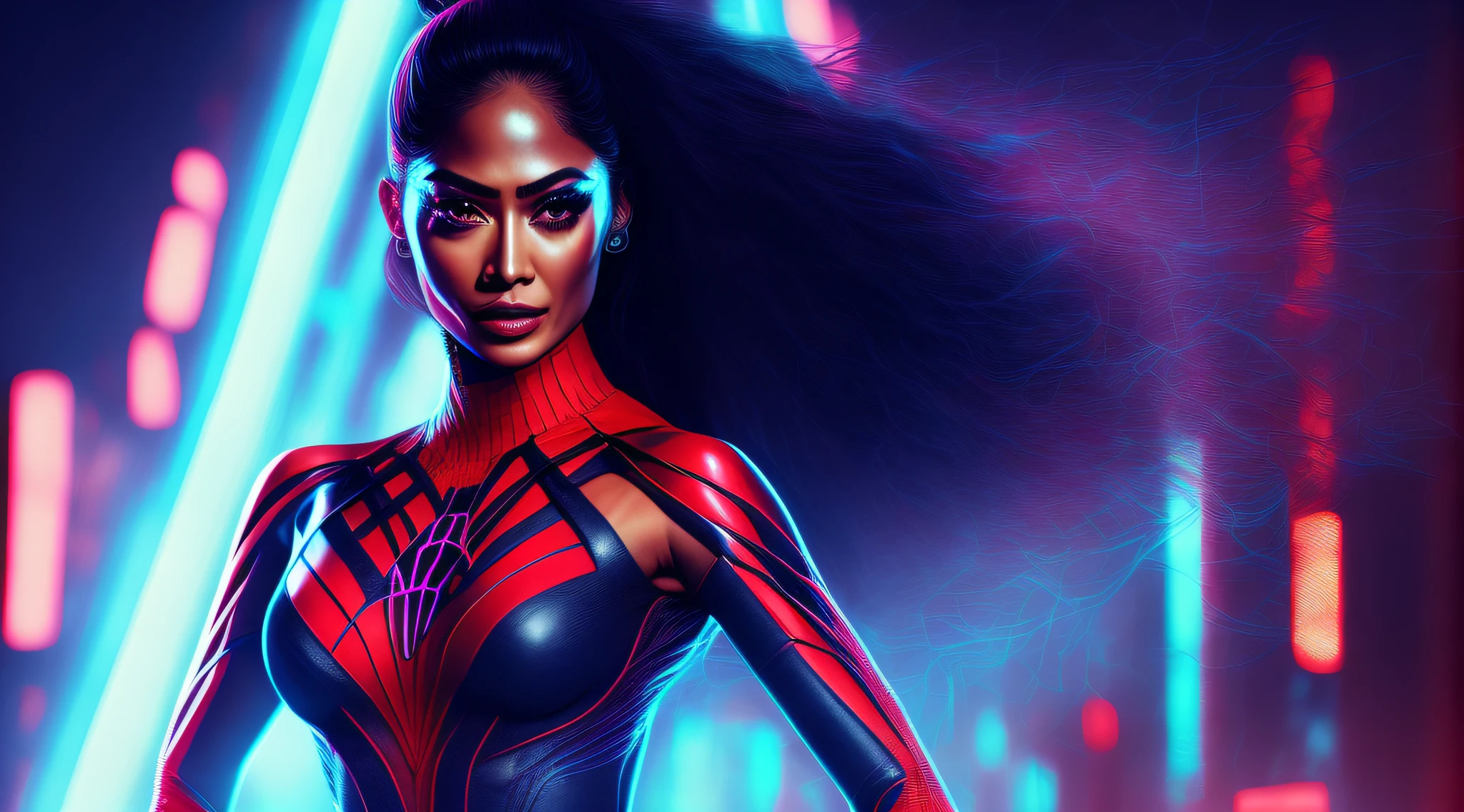 nicole scherzinger Spider woman, cyberpunk, 8K.
