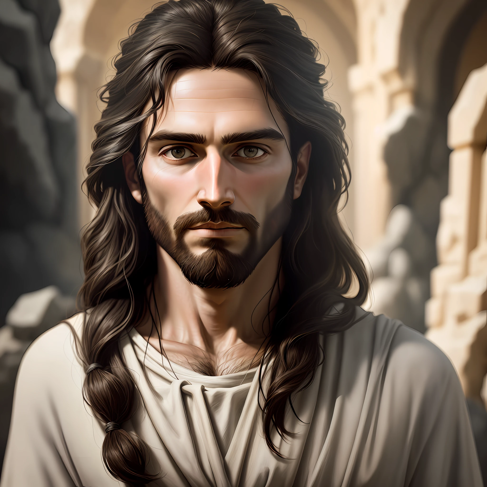 portrait of Jesus the eternal rock, cinematic lighting, depth of field, bokeh, realism, photorealistic, hyperrealism, professional photography, uhd, dslr, hdr