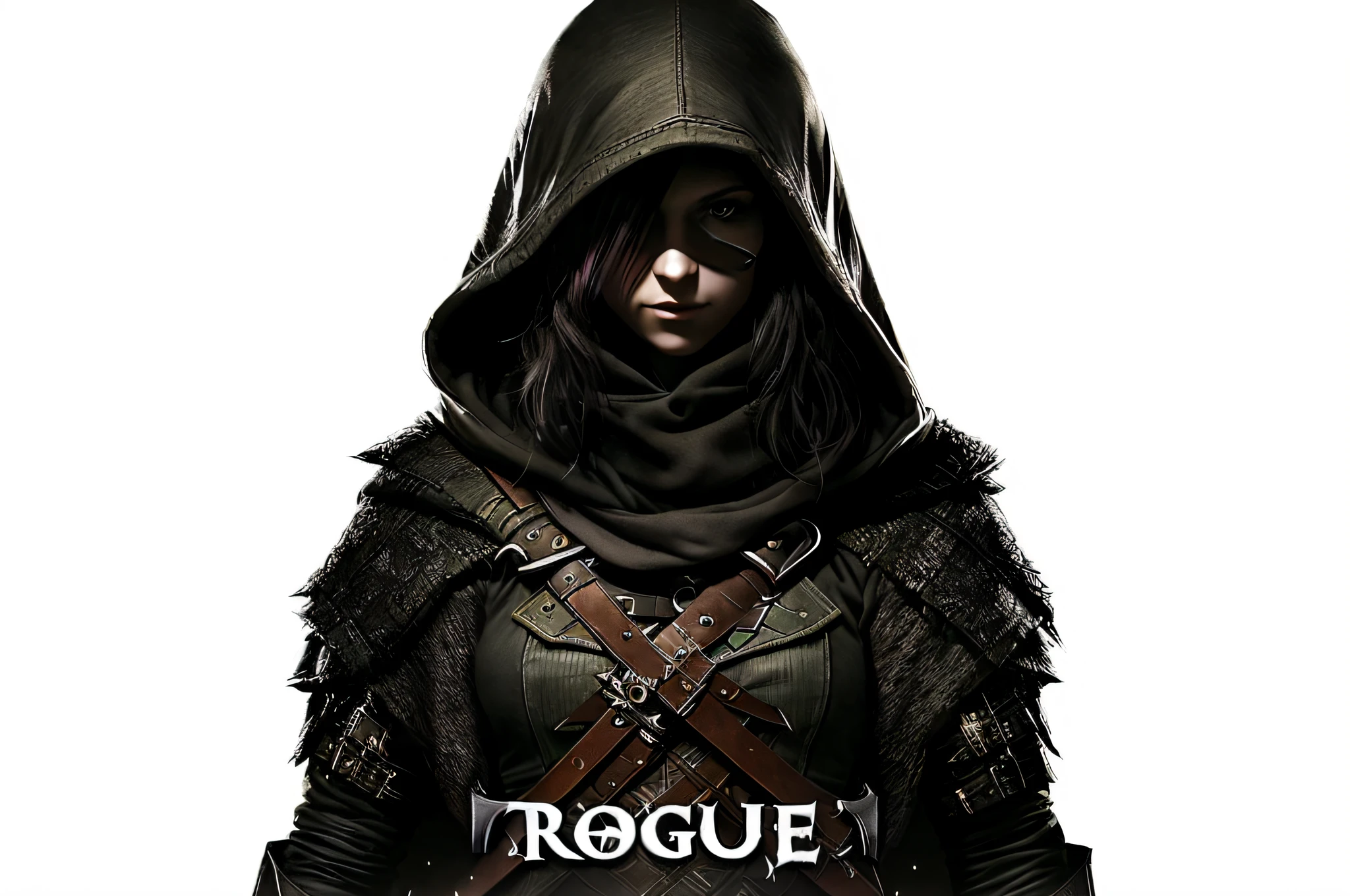 a closeup of a person in a hoodedie with a sword, portrait of female rogue, ladina, female rogue, epic fantasy d d d rogue hobbit, rogue beautiful lady, female rouge assassin, male rogue, backveiw rogue elf photo, rogue thief,rogue class warrior, rogue anime girl, rogue tiefling