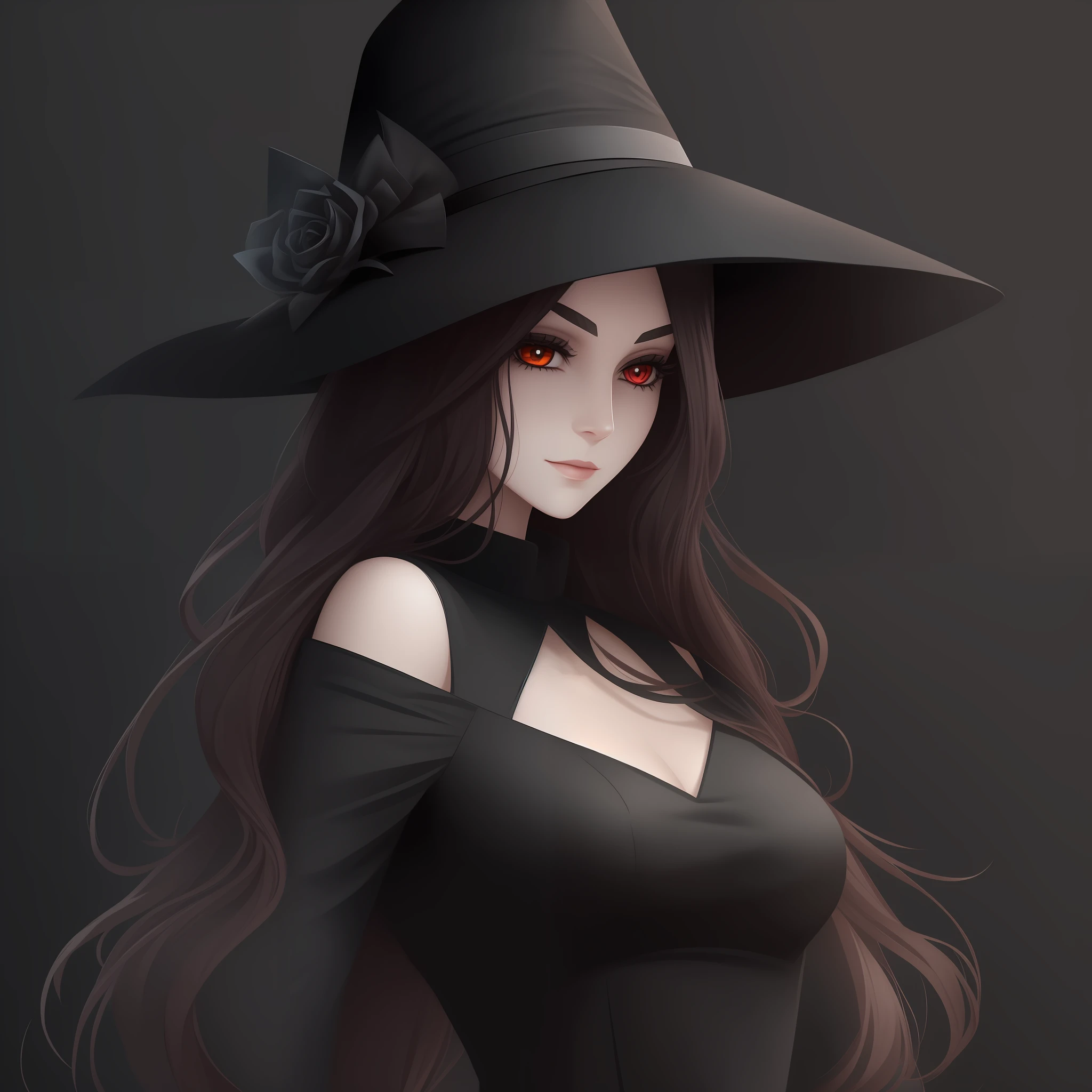 Image of a woman with a hat, inspired by The Mimic Roblox, pale woman, with black clothing, witch, dark. --auto --s2