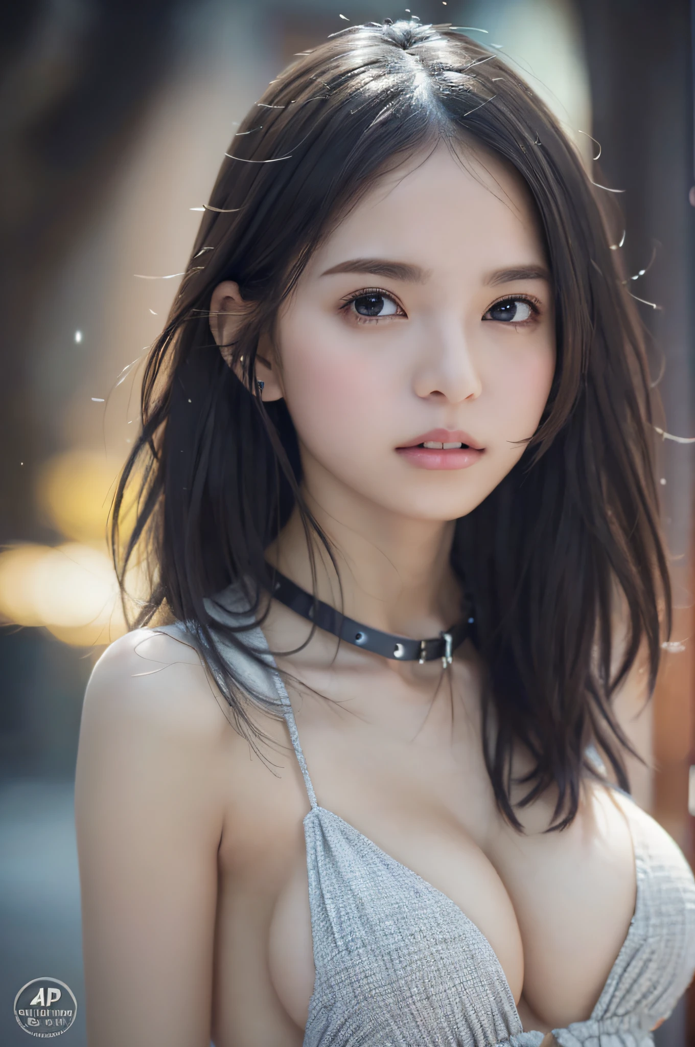 random pose, mix4, (8k, RAW photo, best quality, masterpiece: 1.45), (realistic, photorealistic: 1.37), one girl, cute, cityscape, night, rain, wet, professional lighting, photons mapping, radiosity, physically based rendering, gradient black hair, gray hair, short curly hair, handsome, girl, Deep V-neckline slip dress, top quality photo, high res, 1080p, (clear face), (detailed face description), (detailed hand description), (masterpiece), (exquisite CG), extreme light and shadow, disheveled hair, master work, rich details, (fine facial features), (highest quality photo), (masterpiece), (detailed eyes), look in front of you eyes, fine clavicle, ((large breasts)),(((areola_slip))),((puffy areolae)),((sideboob)),(underboob),(((collar))),earrings,