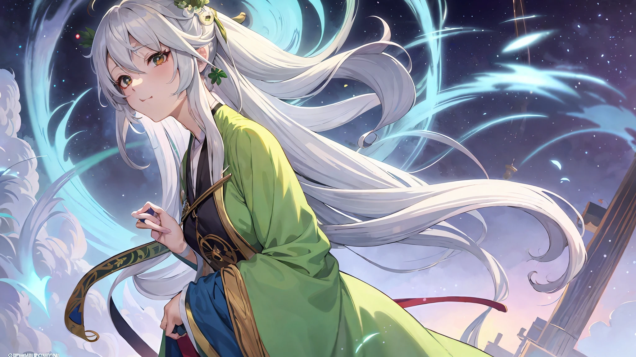 anime girl with long white hair and a green dress, white haired deity, anime girl with long hair, best anime 4k konachan wallpaper, artwork in the style of guweiz, anime art wallpaper 8 k, anime art wallpaper 4 k, anime art wallpaper 4k, anime style 4 k, girl with white hair, 4 k manga wallpaper