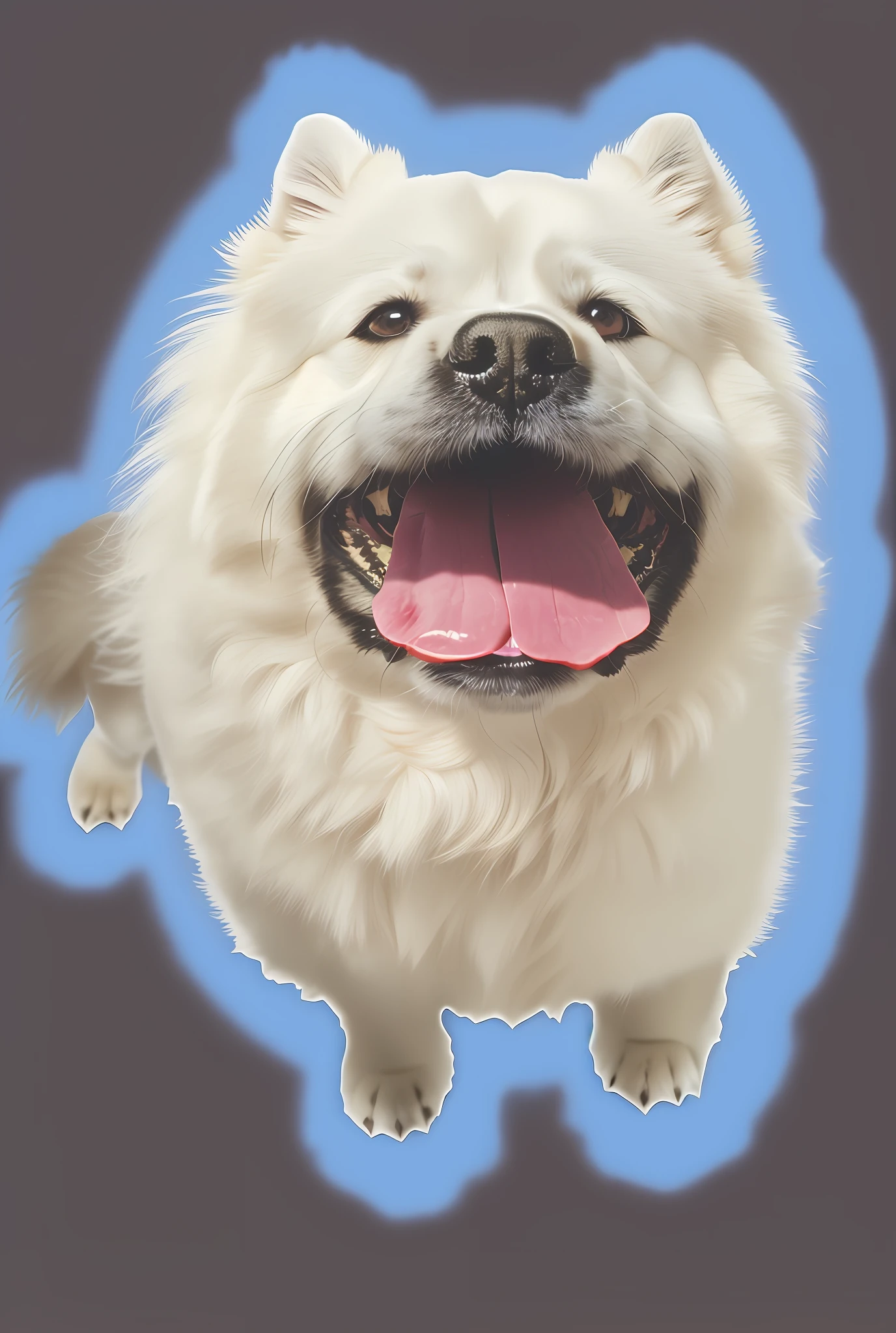Open mouth Arakhi, Samoyed dog, happy Finnish rapp retriever, on clear background, happy dog, made with photoshop, high resolution, highly detailed happy photo, background removal, deformed dog head, dog, dog, poof, draw with photoshop, with white tone, draw cute dog
