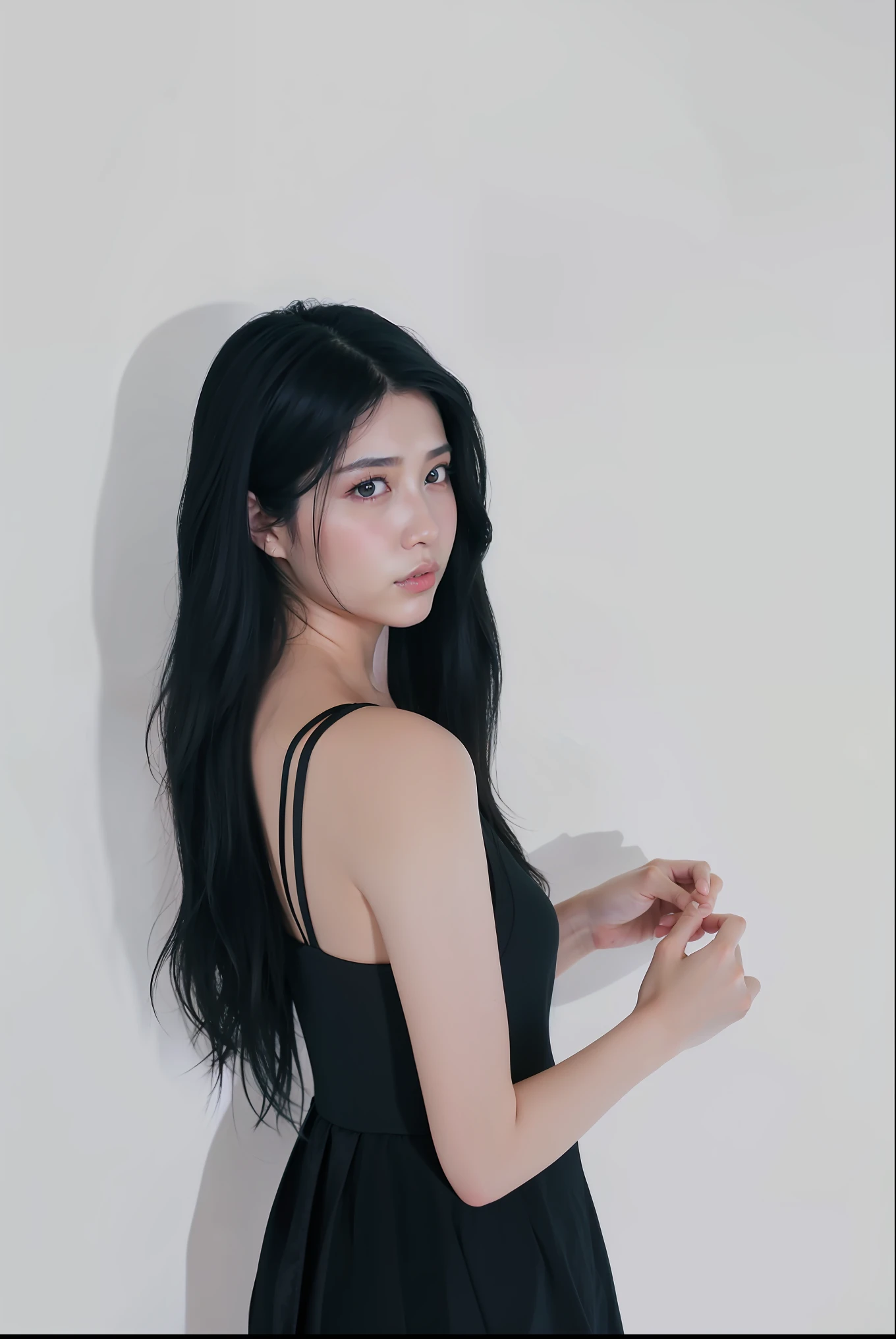 Close up of a woman in black dress posing for a photo, korean girl, beautiful chinese woman, gorgeous young korean woman, beautiful korean young woman, choi hyun-hwa, mangjang, bae so-heon, nam jae-yeon, shin jin-young, long hair, lee ji-eun, long hair asian girl, korean woman