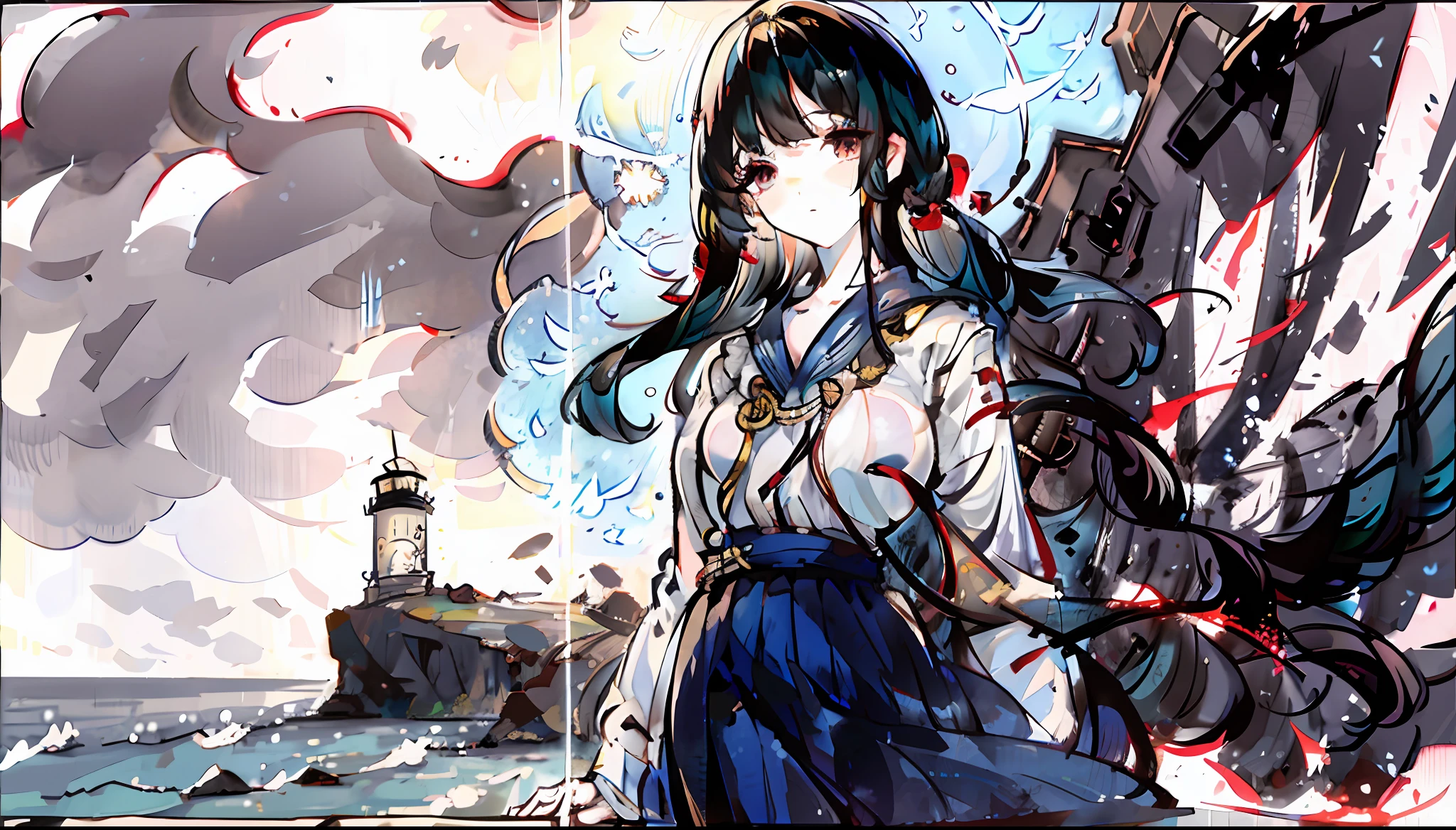 Ippo coastline, rising sun, maiden standing in the lighthouse