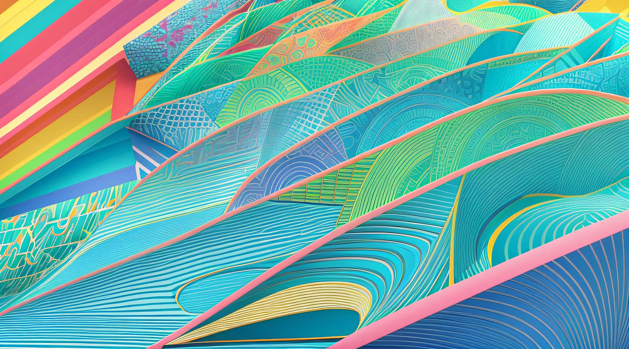 3D objects floating, pattern wallpaperr,Colorful, background with blue tones, creativity, curves --auto --s2