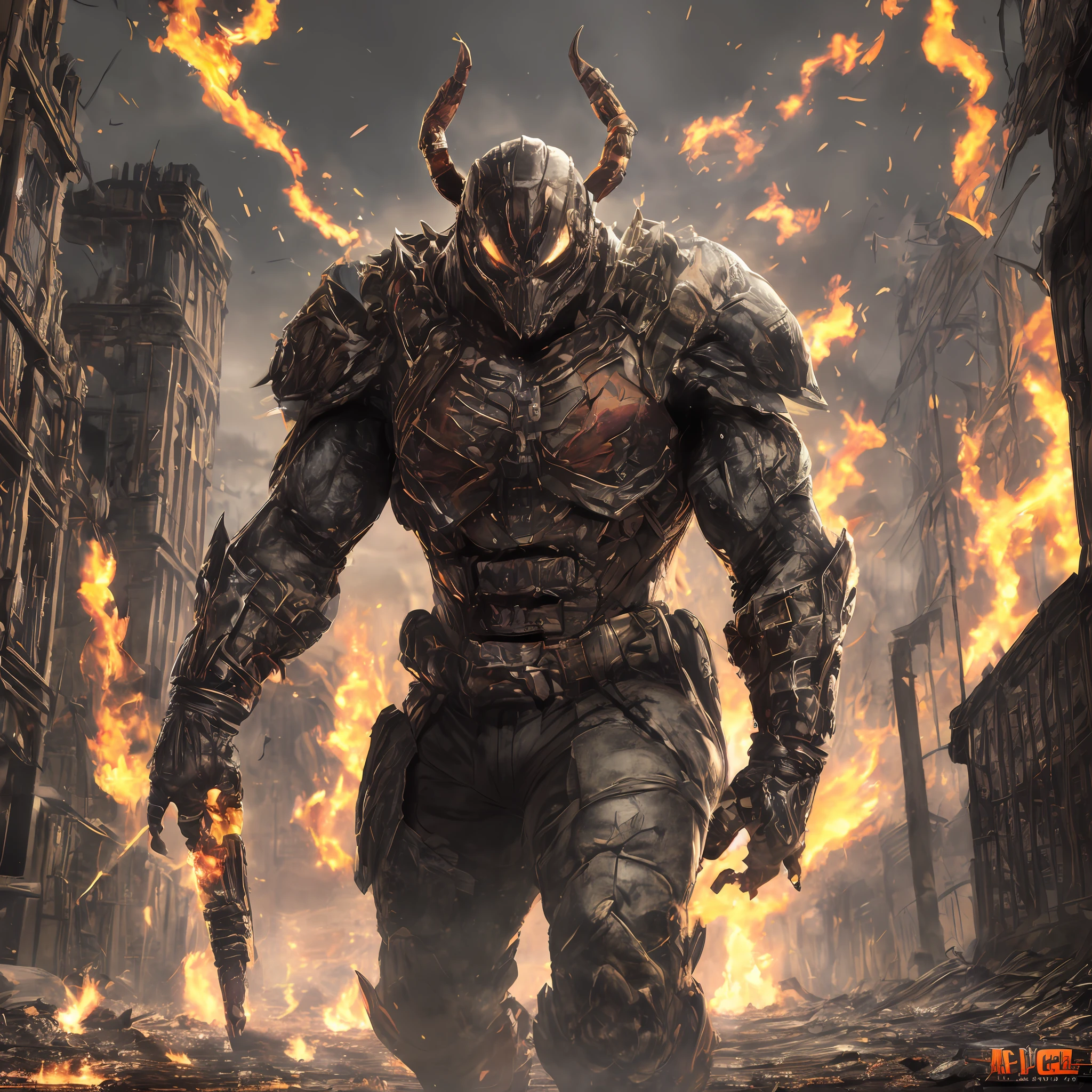 Imagine the character SPAWN and Scorpion facing off in a horror setting, with a lot of fire around them. 8k, ultra realistic, cinematic, gaming --auto --s2
