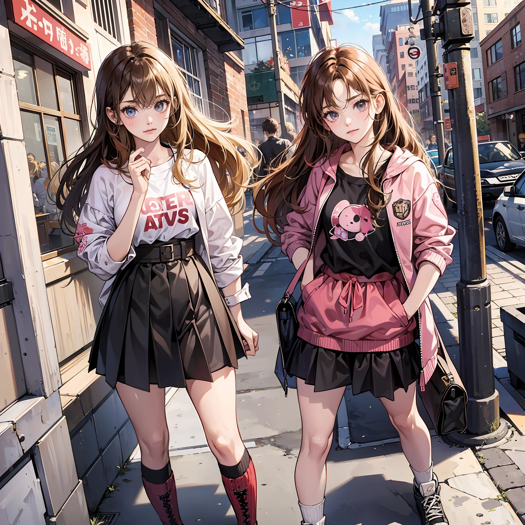 {{Teenage female, caucasian, group of bully girls, many girls}}, looking at viewer, hazel eyes, extremely detailed, brown hair, blonde hair, red hair, black hair, pink clothes, bully, mean girl, tough girl, delinquents, matching outfits, bruises, scars, happy, best quality, high quality, extremely detailed anime screencap, full body --auto --s2