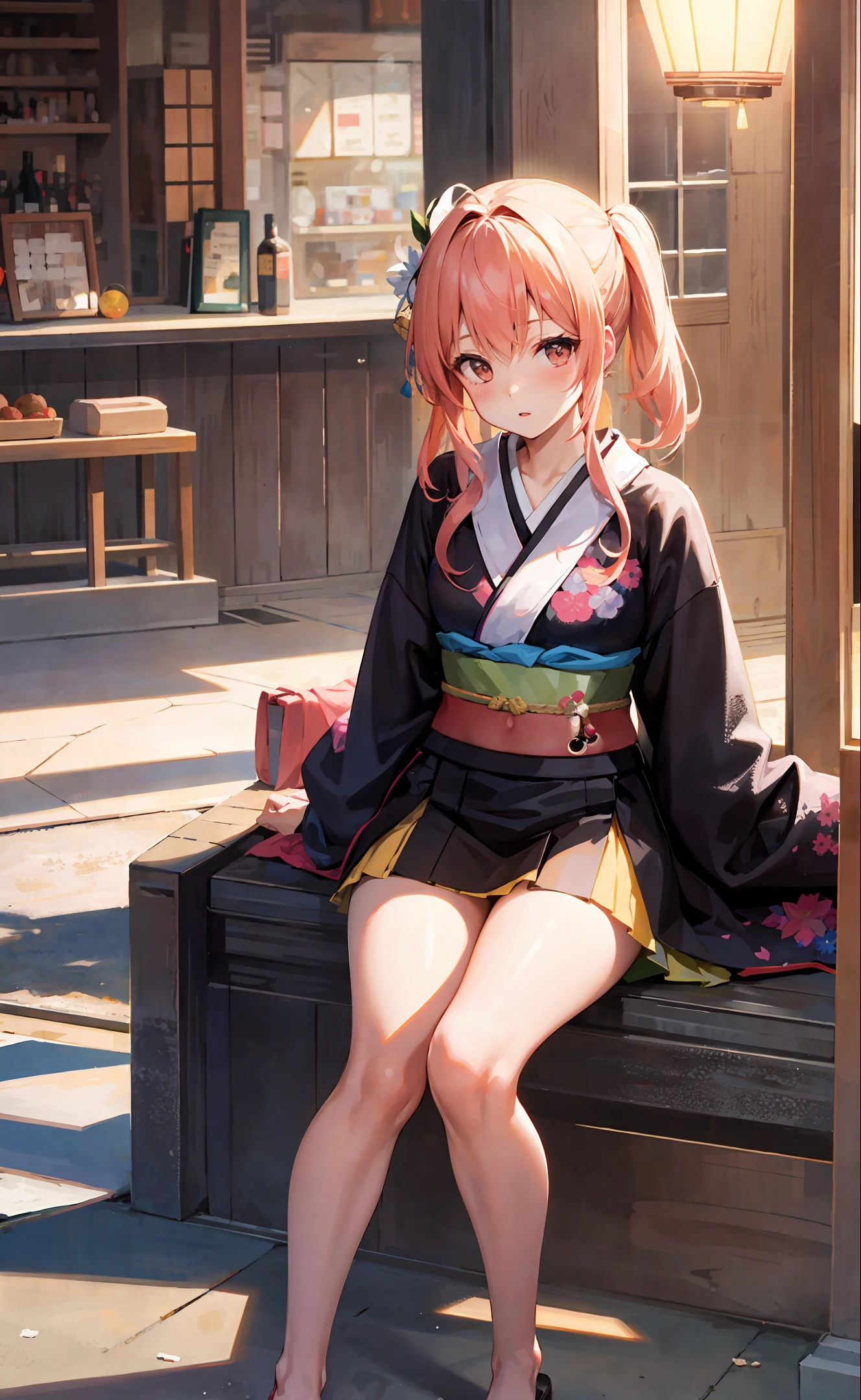 girl, one, kimono, meteor, tight fit, blush, beautiful legs, porch