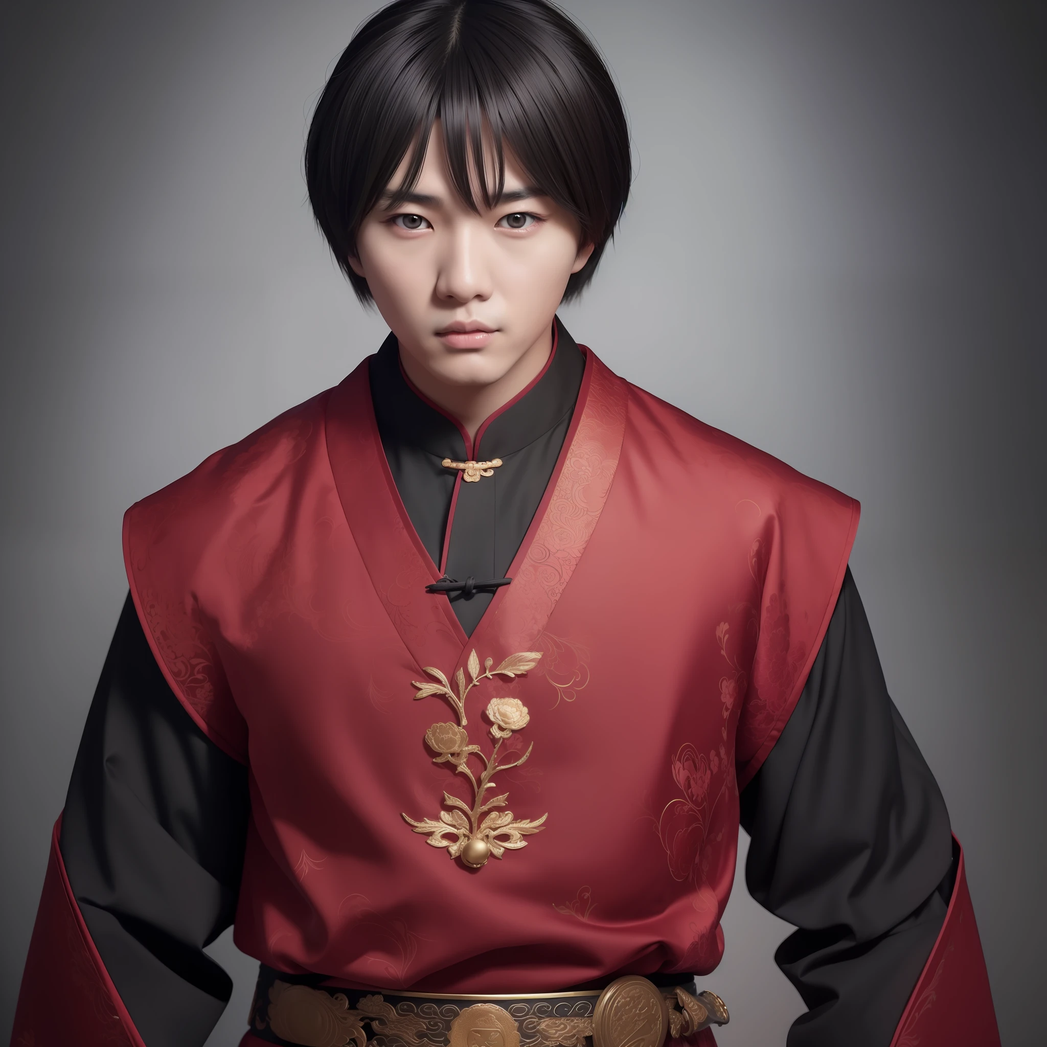 ung Chinese man, black hair,traditional chinese clothing,portrait looking at camera, rule of thirds, highly realistic digital art, cinematic realistic portrait, highly detailed 4k digital art, highly detailed VFX portrait, highly detailed VFX portrait, 4K realistic digital art, 4K realistic digital art,dark background image