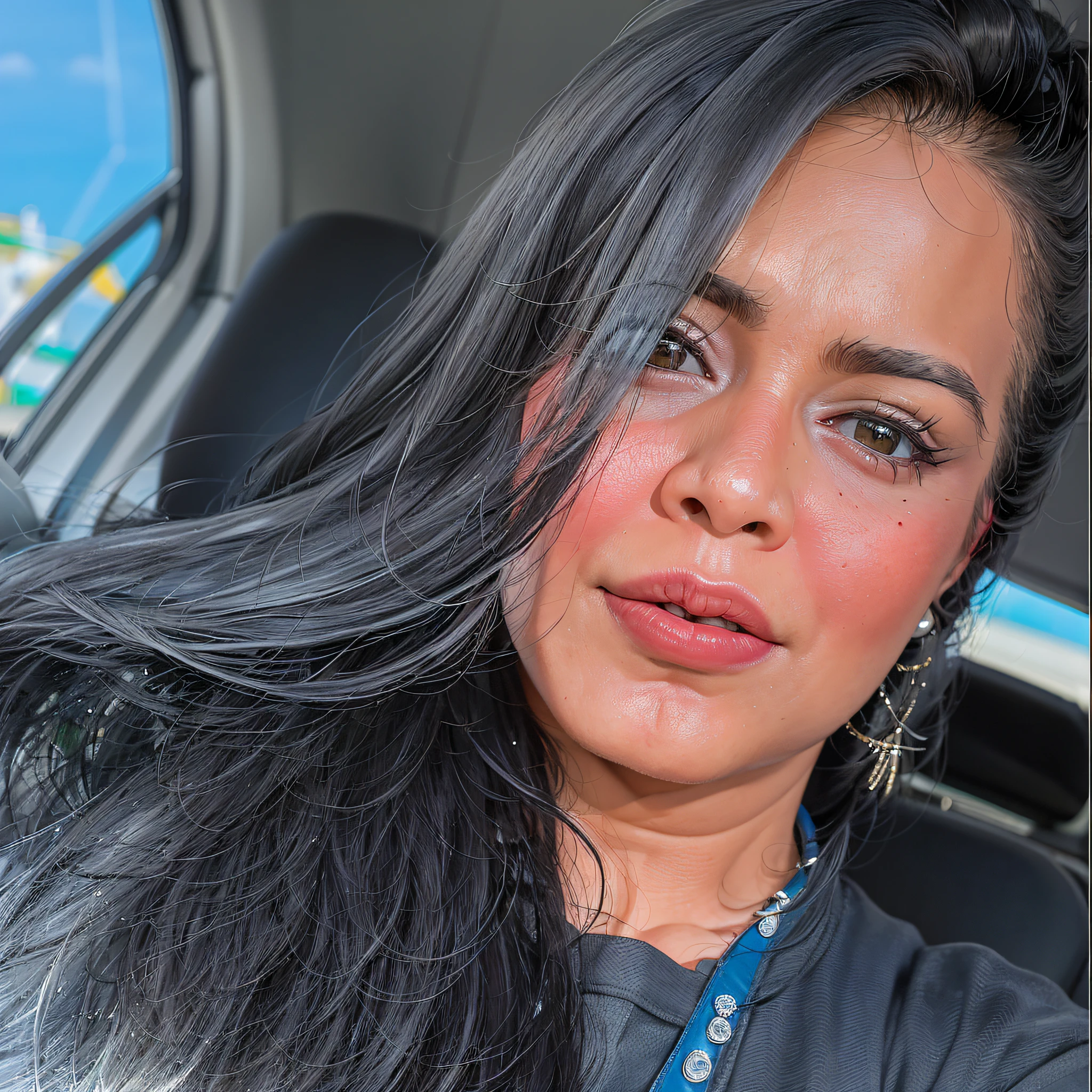 there is a woman with long black hair sitting in a car, alanis guillen, 30-year-old woman from cuba, profile image, profile picture, 30 years old woman, 3 0 years old woman, karla ortiz, headshot profile picture, lorena avarez, looks like fabiula nascimento, profile pic, marischa becker