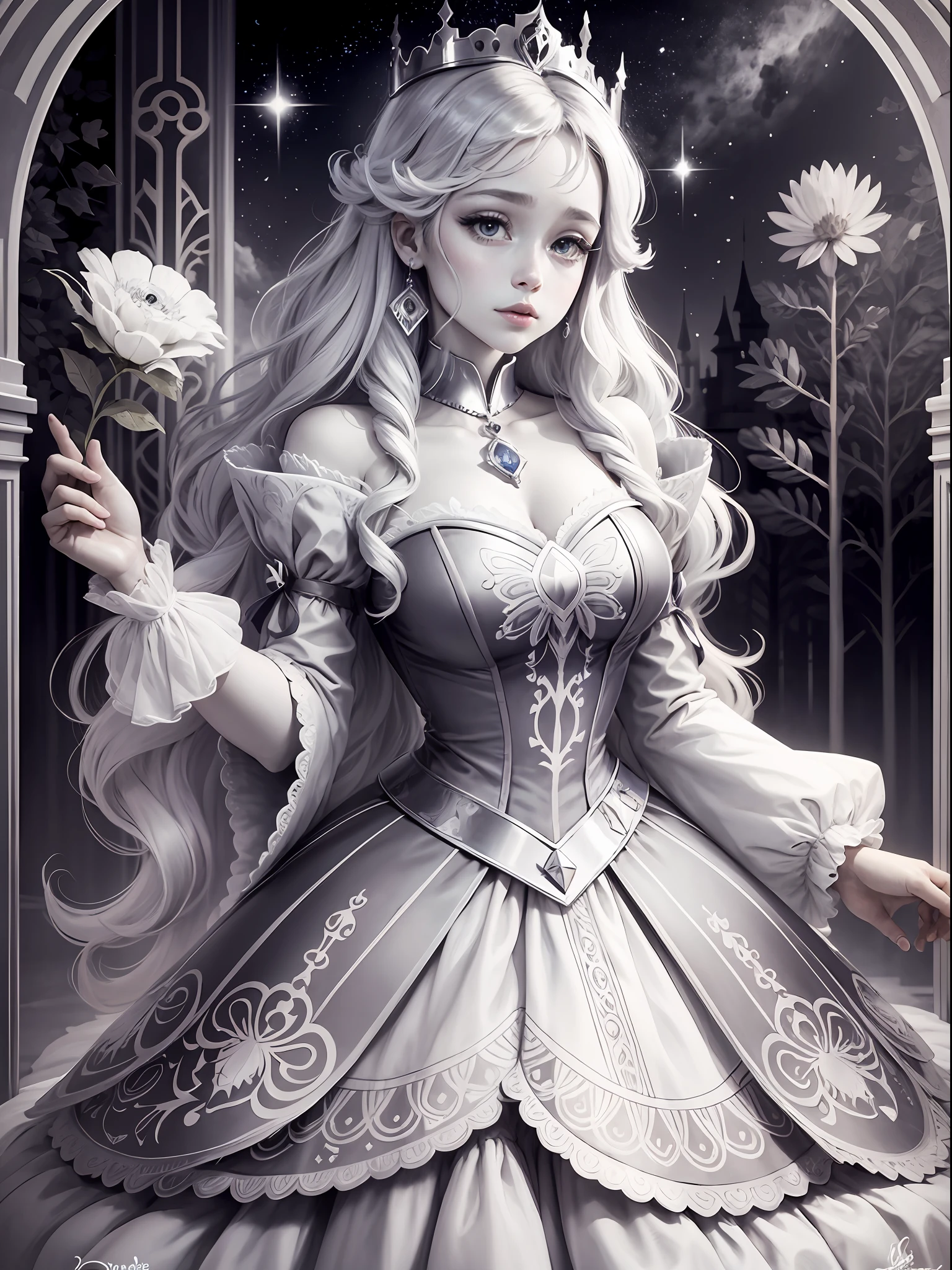 coloring book page, princess theme, disney style --auto --s2