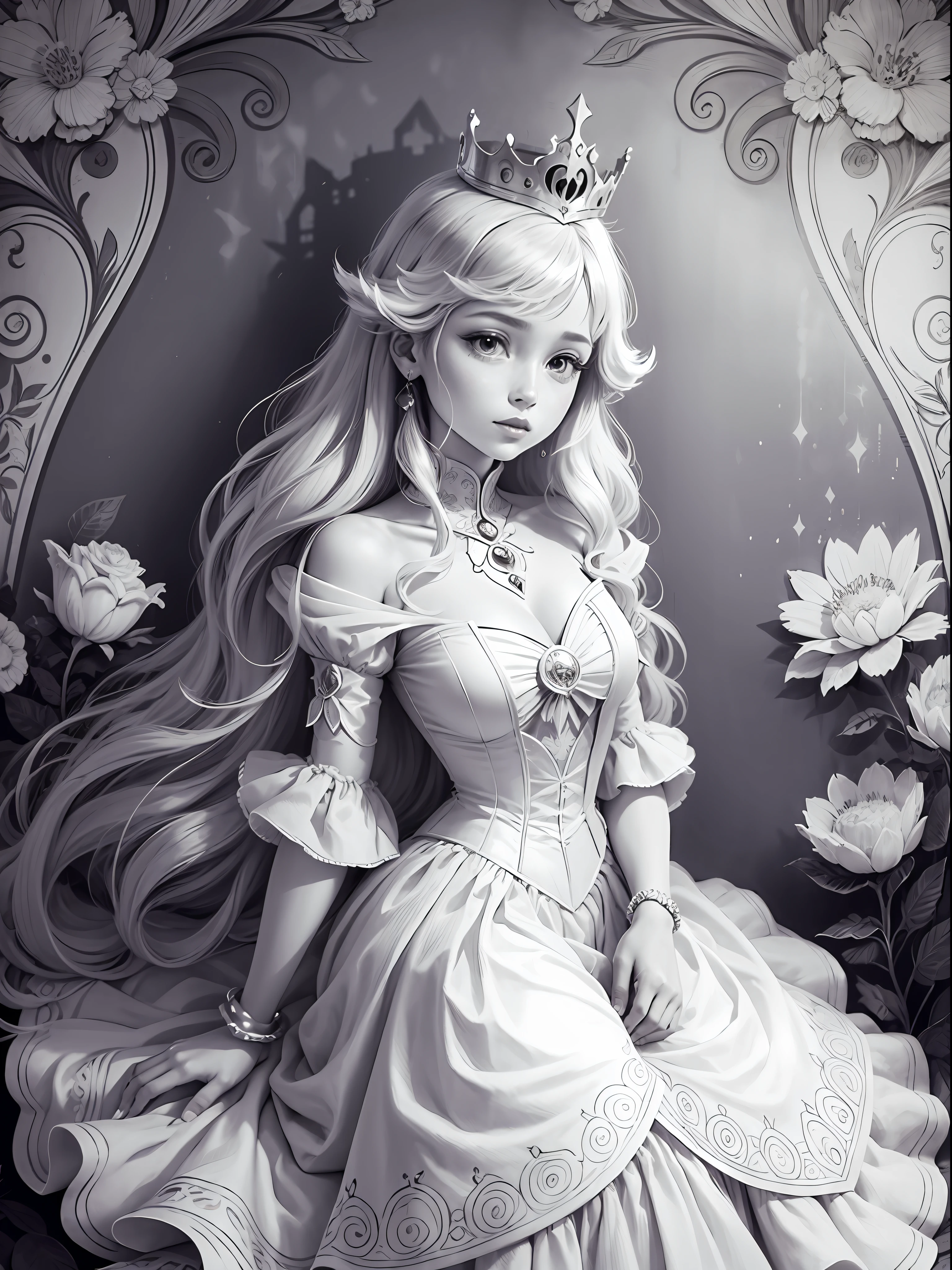 coloring book page, princess theme, disney style --auto --s2