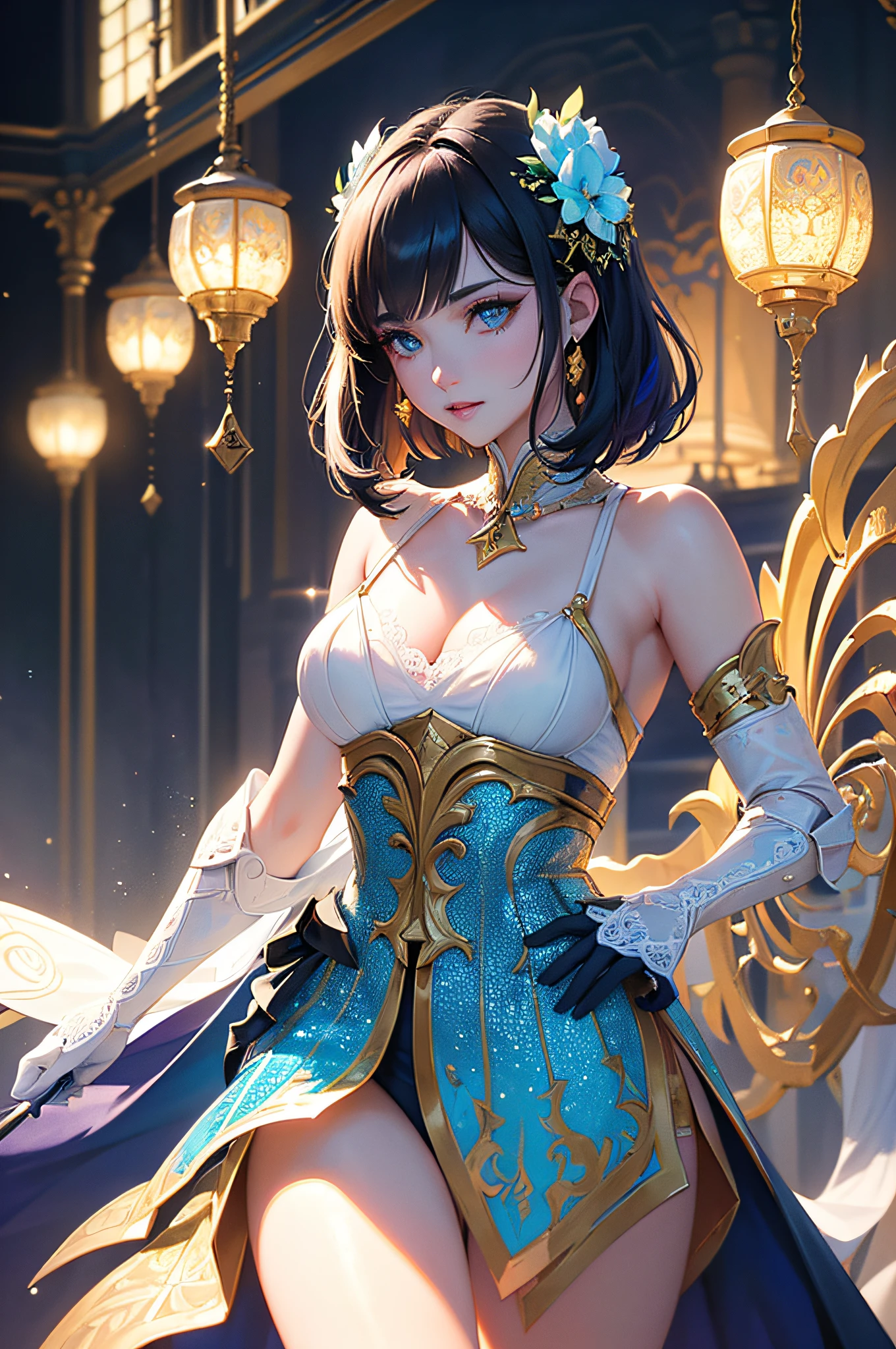 (Masterpiece:1.2), best quality, (illustration:1.2), enticing,(Masterfully crafted Glow, lens flare), (ultra-detailed), hyper details, (delicate detailed), (intricate details), (cinematic light, best quality Backlights), clear line, solo female, solo female, perfect body, (1girl), bioluminescent hair, glowing eyes, slightly close eyes, fantasy, (Dynamic:1.2), ((makeup)), high contrast, (best illumination, an extremely delicate and beautiful), ((cinematic light)), colourful, powerful, (Cinematic masterpiece), photoshoot, Fate Grand Order, mythic, splashes of colour, absolutely eye-catching, ((colourful paint splashes on background, dulux,)), ((caustic)), dynamic angle, beautiful detailed lights, (Captivating),(Intricately Detailed Cinematic Golden Colosseum:1.1), ambient occlusion, ambient light, ray-traced reflections, intricately detailed glint blade phalanx, subsurface scattering, (glint blade phalanx:1.2)