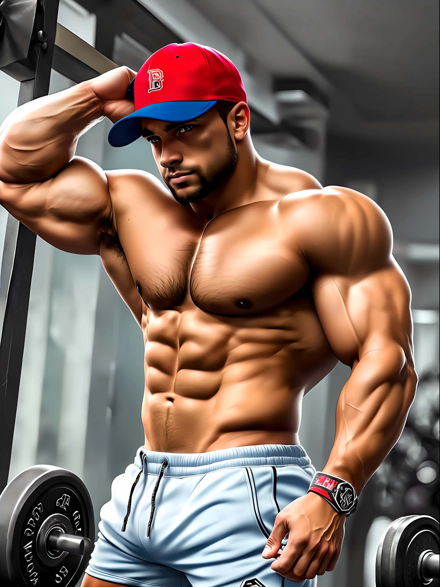 instagram photo, gymrat, super buff and cool, baseball cap, shorts, show off, physique, masterpiece, HDR,