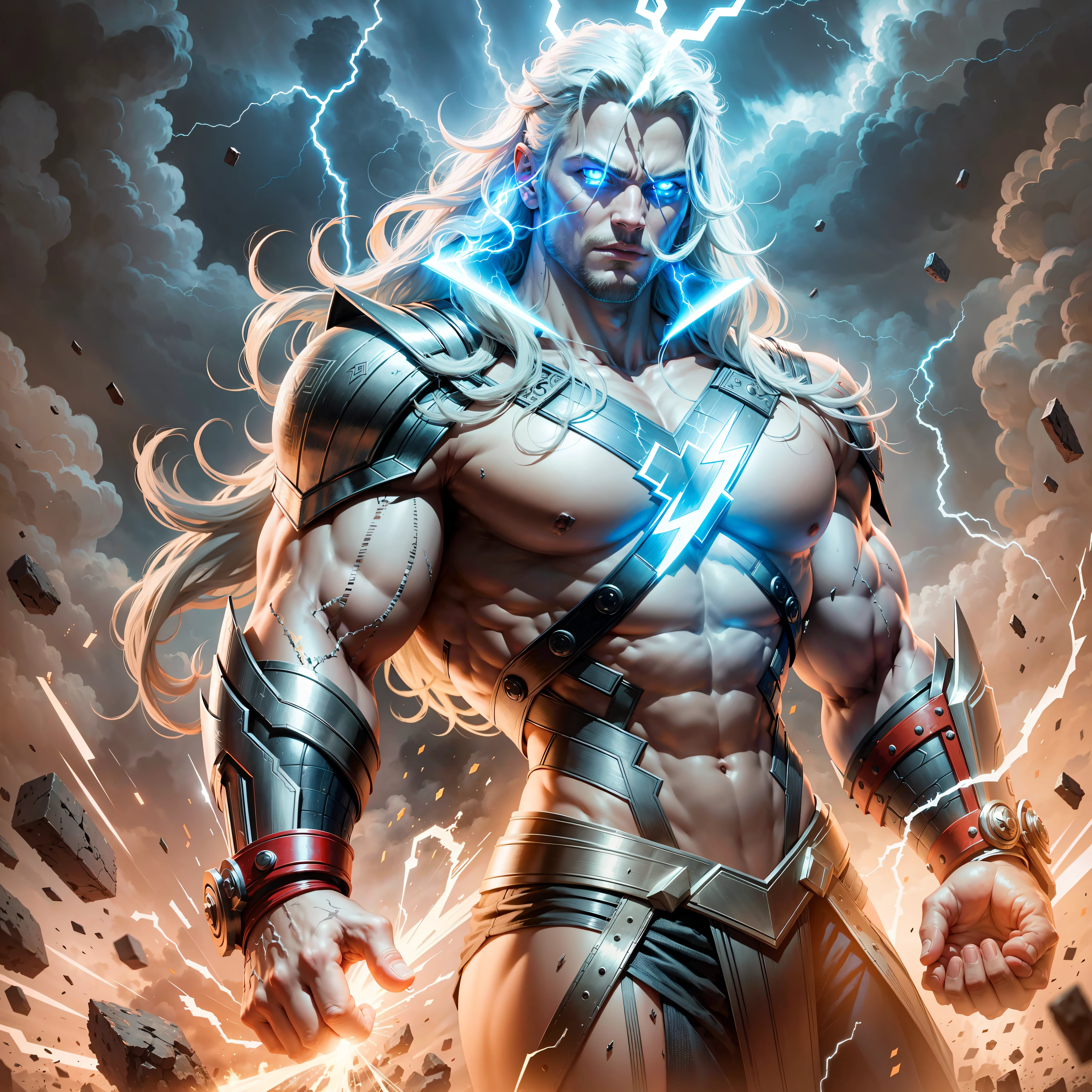 Thor Comics style, with Mijolnir, White Eyes, Thunder --auto --s2