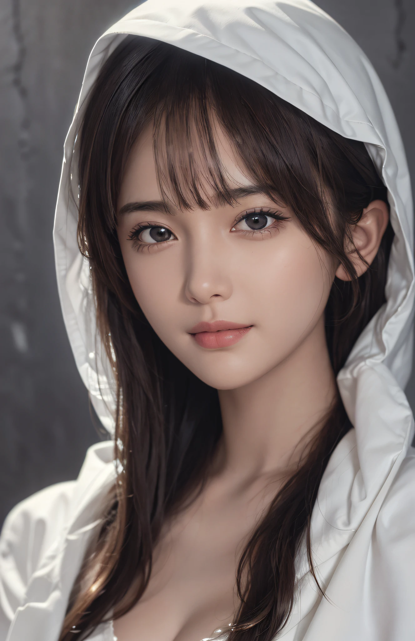 (Ultra Real), (Illustration), (High Resolution), (8K), (Very Detailed), (Best Illustration), (Beautifully Detailed Eyes), (Best Quality), (Ultra Detailed), (Masterpiece), (Wallpaper), (Detailed Face), Solo, One Girl, Full Body, Look Viewer, Fine Details, Detailed Face, In the Dark, Deep Shadows, Low Key, pureerosfaceace_v1, Smile, Long Hair, White Bikini, Navel, white shawl, straight hair, 46-point diagonal bangs