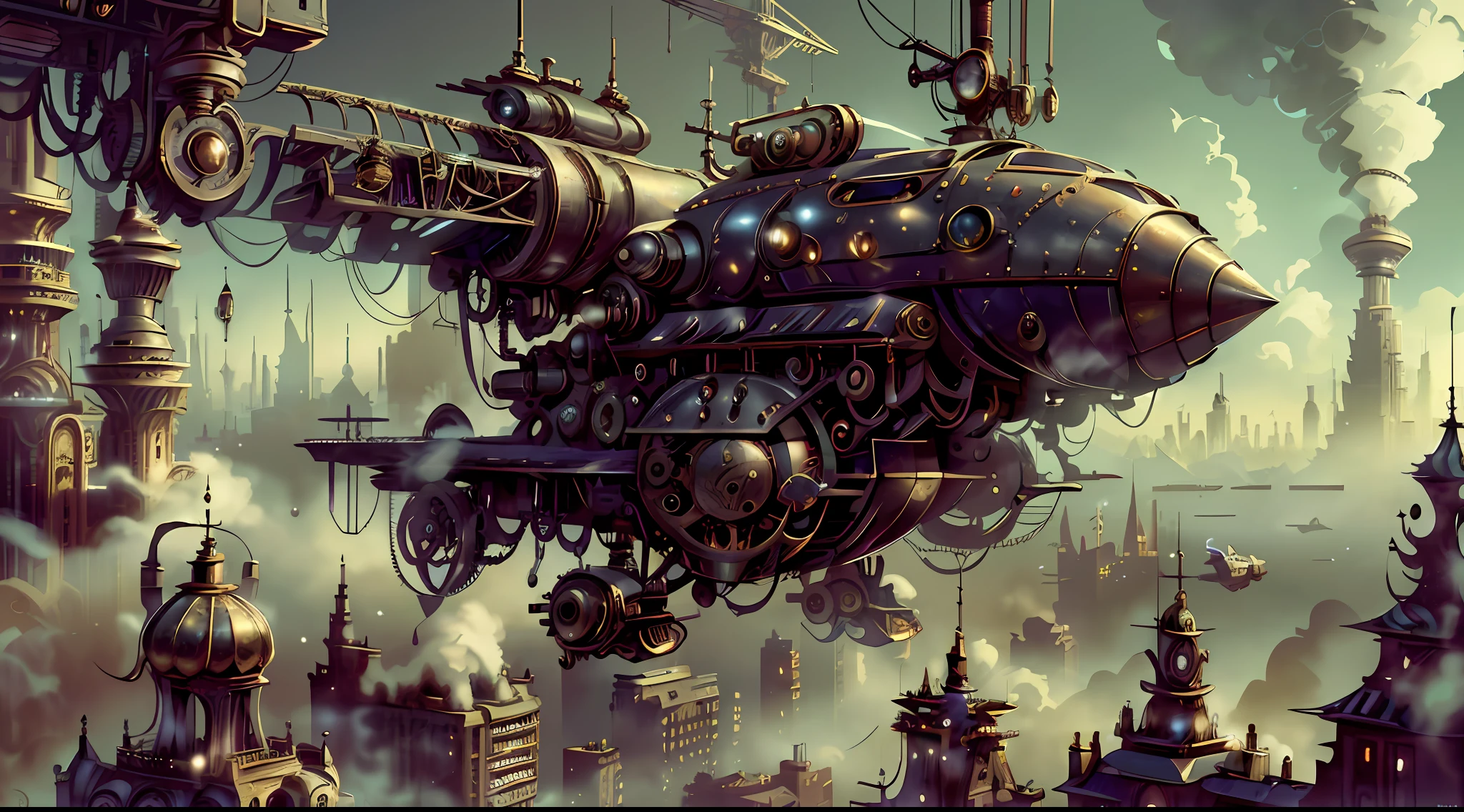 Ultra-high definition, 3D special effects, style personality, steampunk mechanical city, full of steam and futuristic technology, the city is a gossip map, and the aerial steampunk robot flying machine soars. PCHome unified forensics, aerial overlook, ultra-delicate, light and shadow special effects, showing panoramic details of the city.