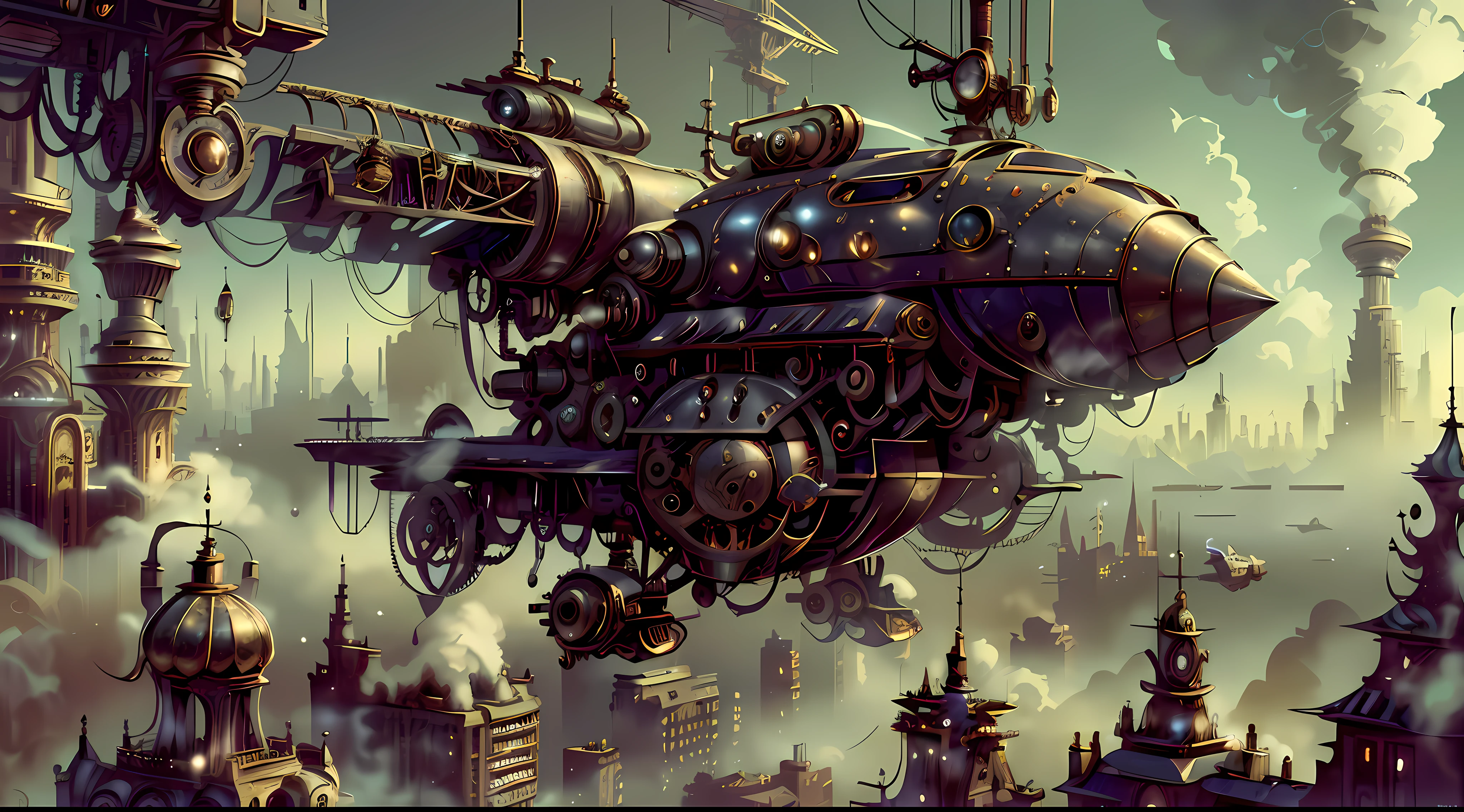 Ultra-high definition, 3D special effects, style personality, steampunk mechanical city, full of steam and futuristic technology, the city is a gossip map, and the aerial steampunk robot flying machine soars. PCHome unified forensics, aerial overlook, ultra-delicate, light and shadow special effects, showing panoramic details of the city.