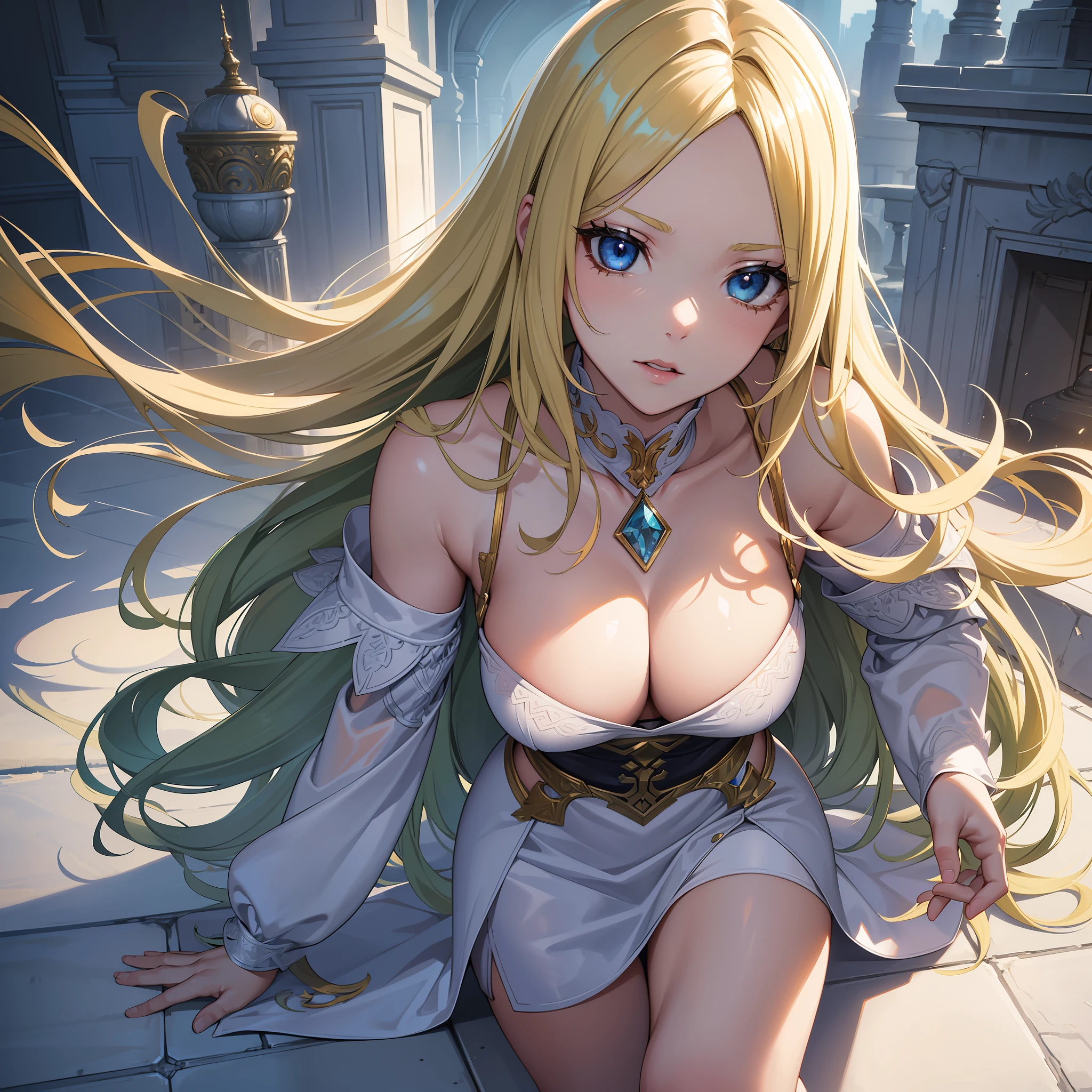 Full body portrait photo of Natuza Neri 26 years old is a beautiful woman, half-open strawberry lips, dimples, beautiful green eyes, melancholic look, (long wavy bluish blonde hair), ((detailed face)), ((detailed  features)), (finely detailed skin), pale skin, , modern environment, full plate mail extremely detailed, ((on the way out of town), soft natural light, (cold colors),  (masterpiece) (perfect aspect ratio), (realistic photo), (best quality), (detailed) (cinematic lighting) (dramatic lighting) (sharp focus) (intricate), 8k uhd, dslr, high quality, extremely detailed, photorealistic, realistic, incredibly absurd, highly detailed, sharp focus, dramatic lighting, cinematic lighting, soft natural lighting, soft color, (beautiful eyes), (detailed eyes), (detailed face), symmetrical eyes, sharp eyes, cold face, full body), (high level of detail), (athletic body), thin waist, large , , highly detailed skin, uncharacterized texture, hyper detailed, realistic skin texture, armor, best quality, ultra high res, (photorealistic: 1.6) high resolution, detailed, sharp and rich colors, hyper realistic texture, dramatic lighting (fitness body)., thin waist, picture-centered4