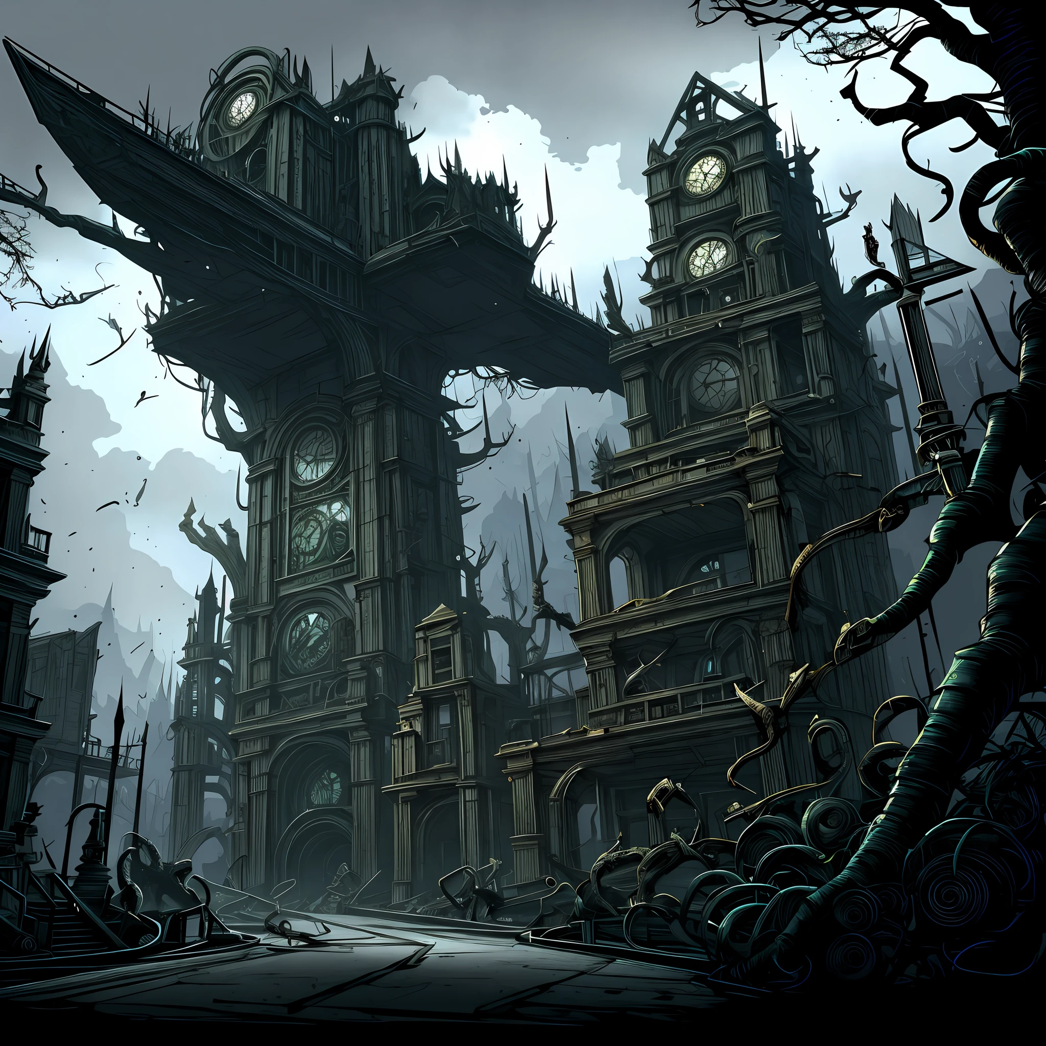 Initiate Decay, madness, artstation, UHD, unreal engine, line art drawing style.