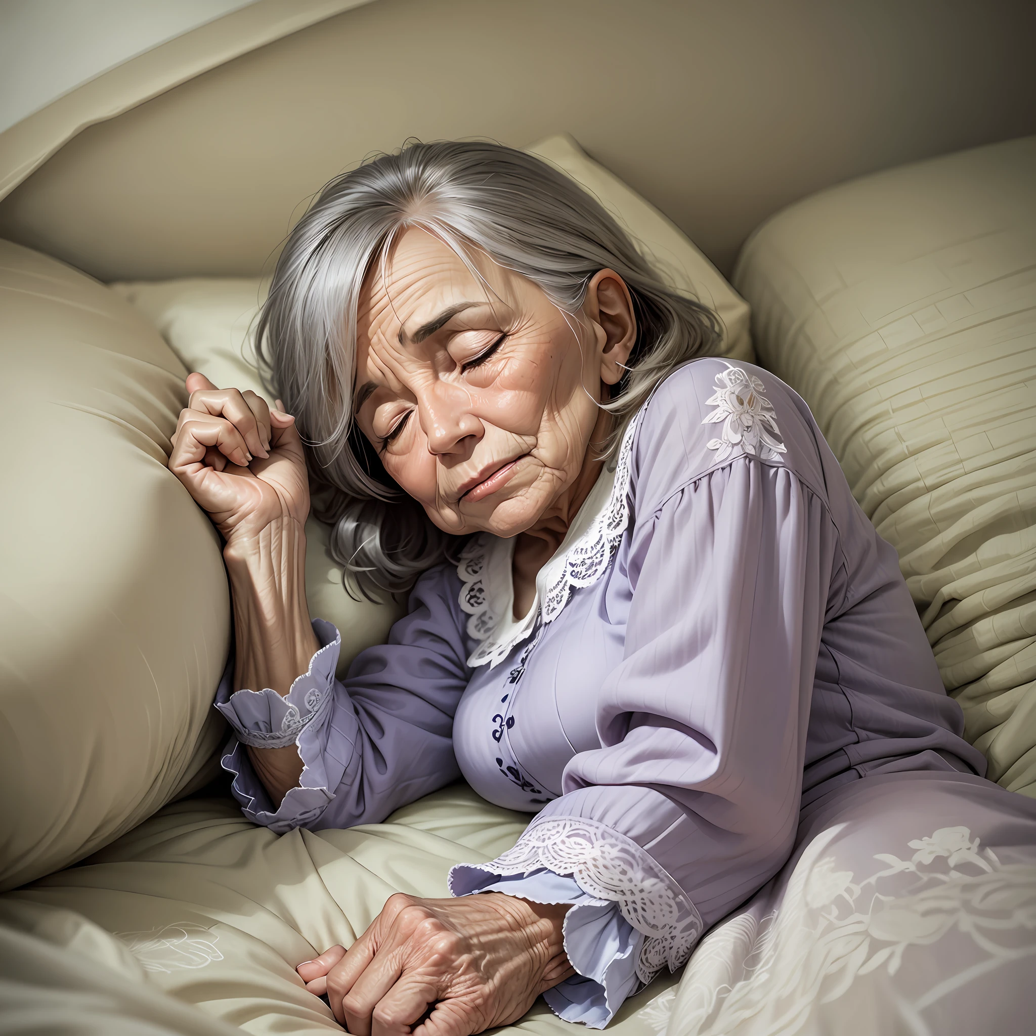 elderly woman lying in bed sleeping --auto --s2