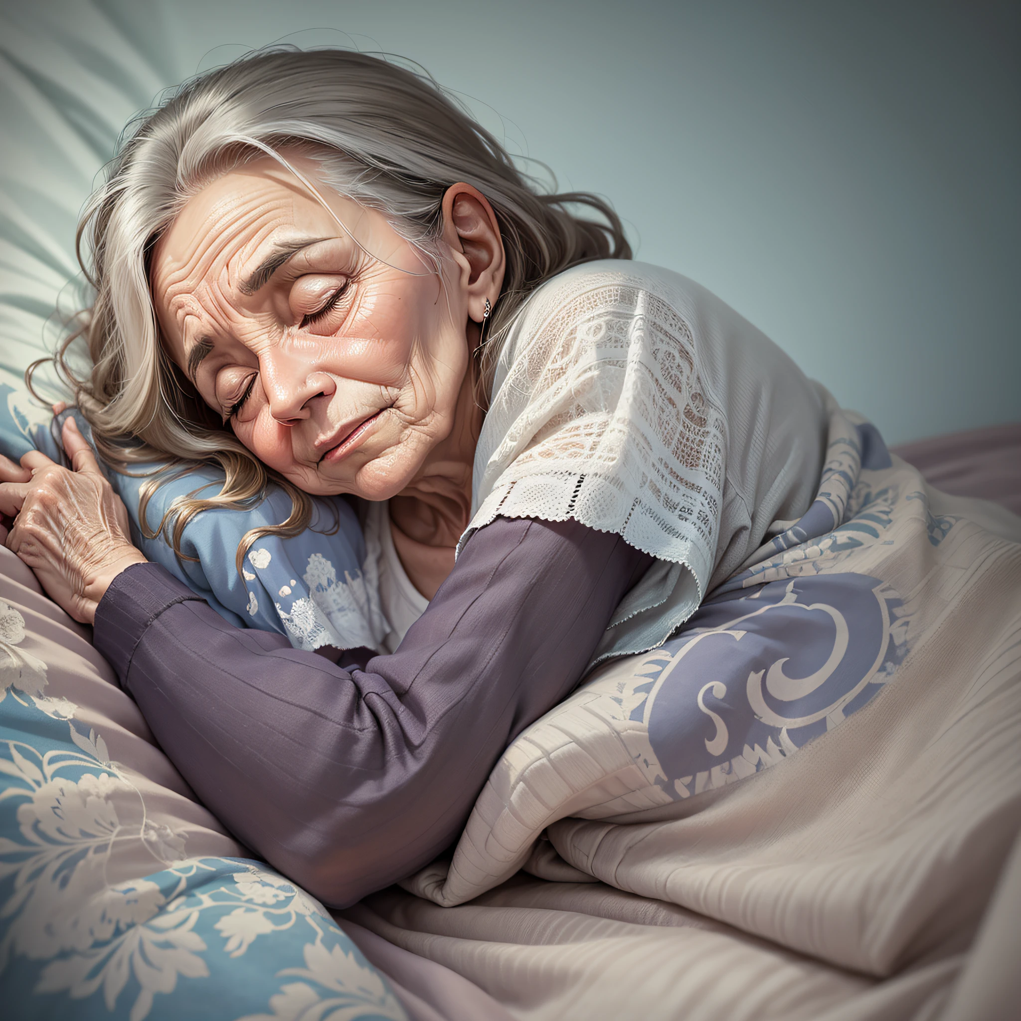 elderly woman lying in bed sleeping --auto --s2