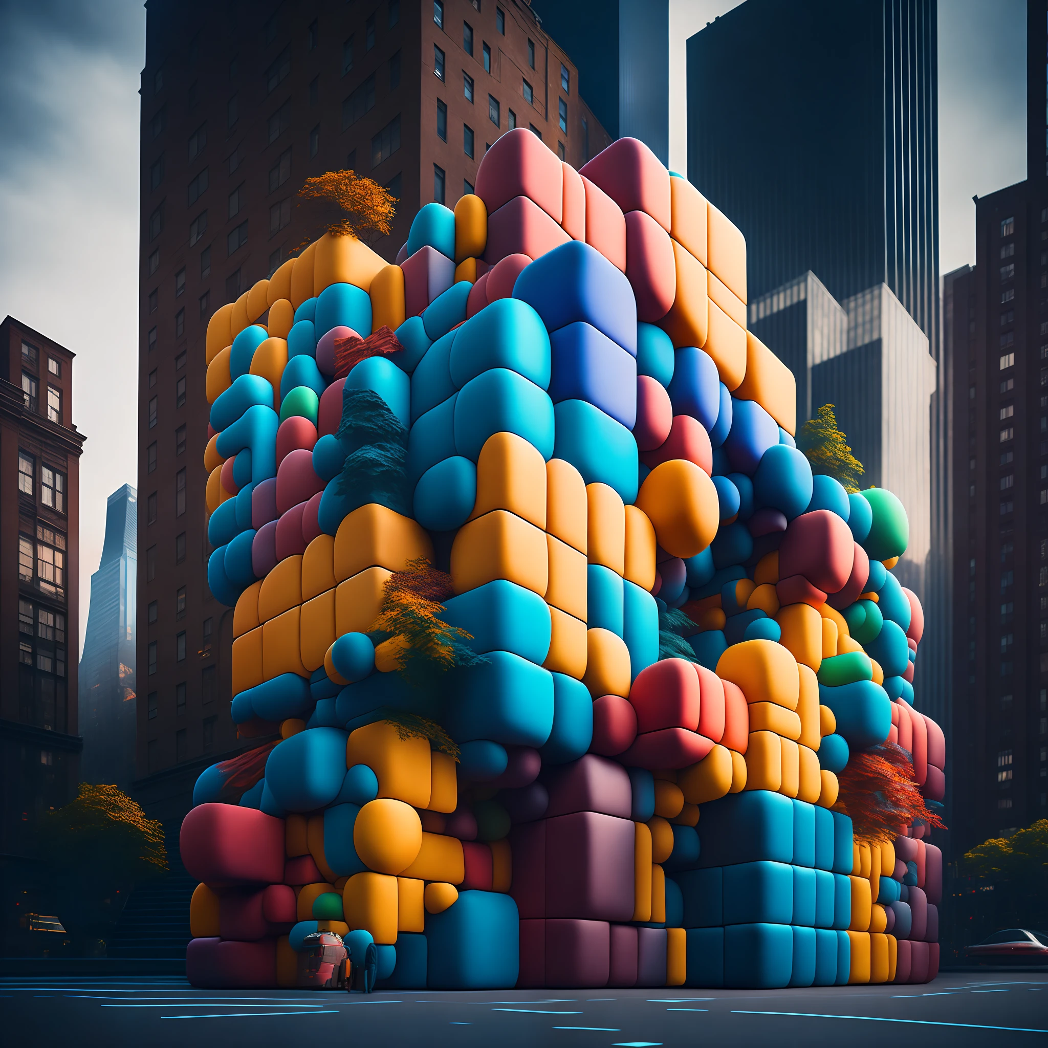 ((Tetris blocks))) ,buildings,fallen from the sky,New new york, ray tracing,best quality,(best quality:1.2), (detailed:1.2), (award winning masterpiece :1.2), an extremely delicate and beautiful,realistic,photograph,low key,incredibly_absurdres,colorful,Depth of field realistic,cinematic lighting,intricate detail, lighting,Photo taken with Canon EOS 5D Mark4 and SIGMA Art Lens 35mm F1.4 DG HSM, F1.4, ISO 200 Shutter Speed 2000,((Photo style: Yoshiyuki Okuyama)), Cyberpunk,8k.