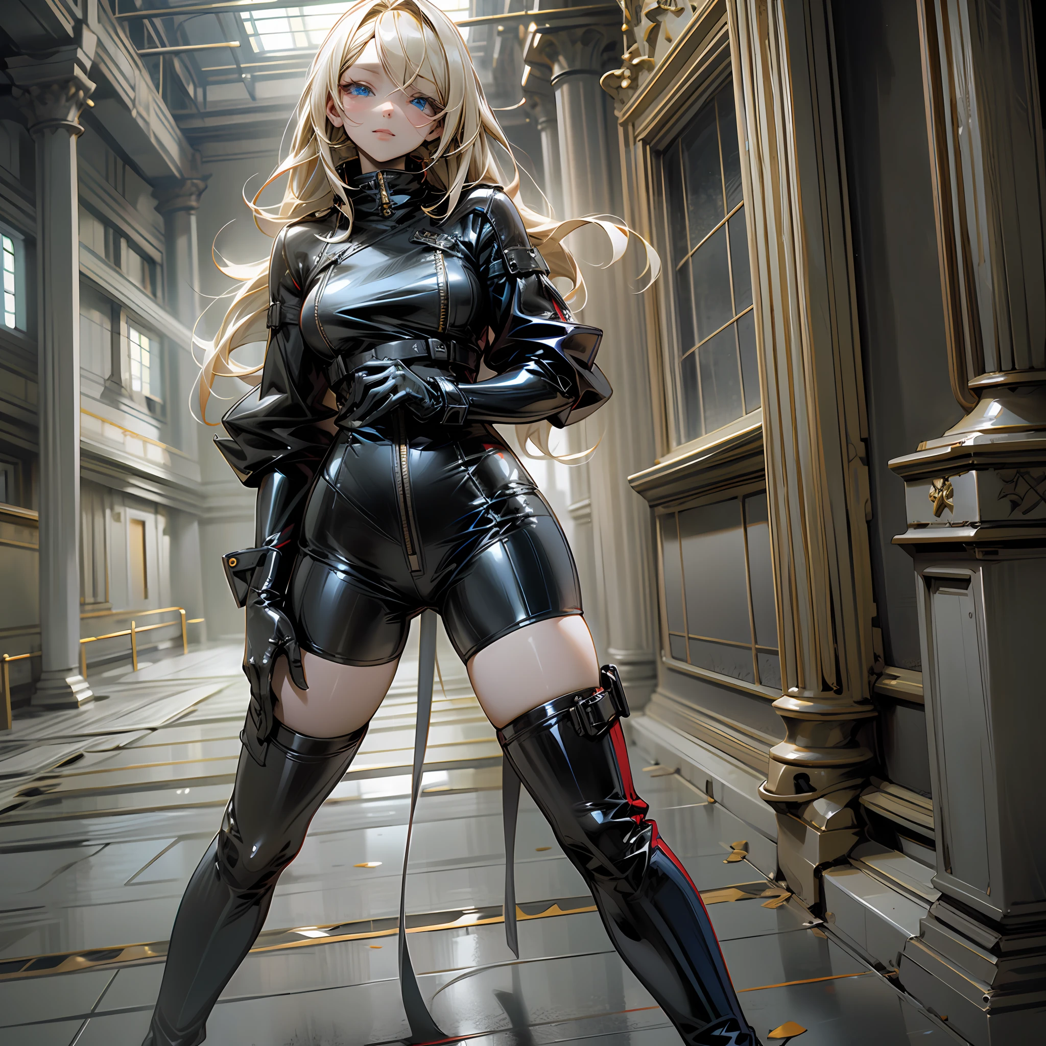 Knee-high boots, red, latex, long, blonde, blue eyes --auto --s2