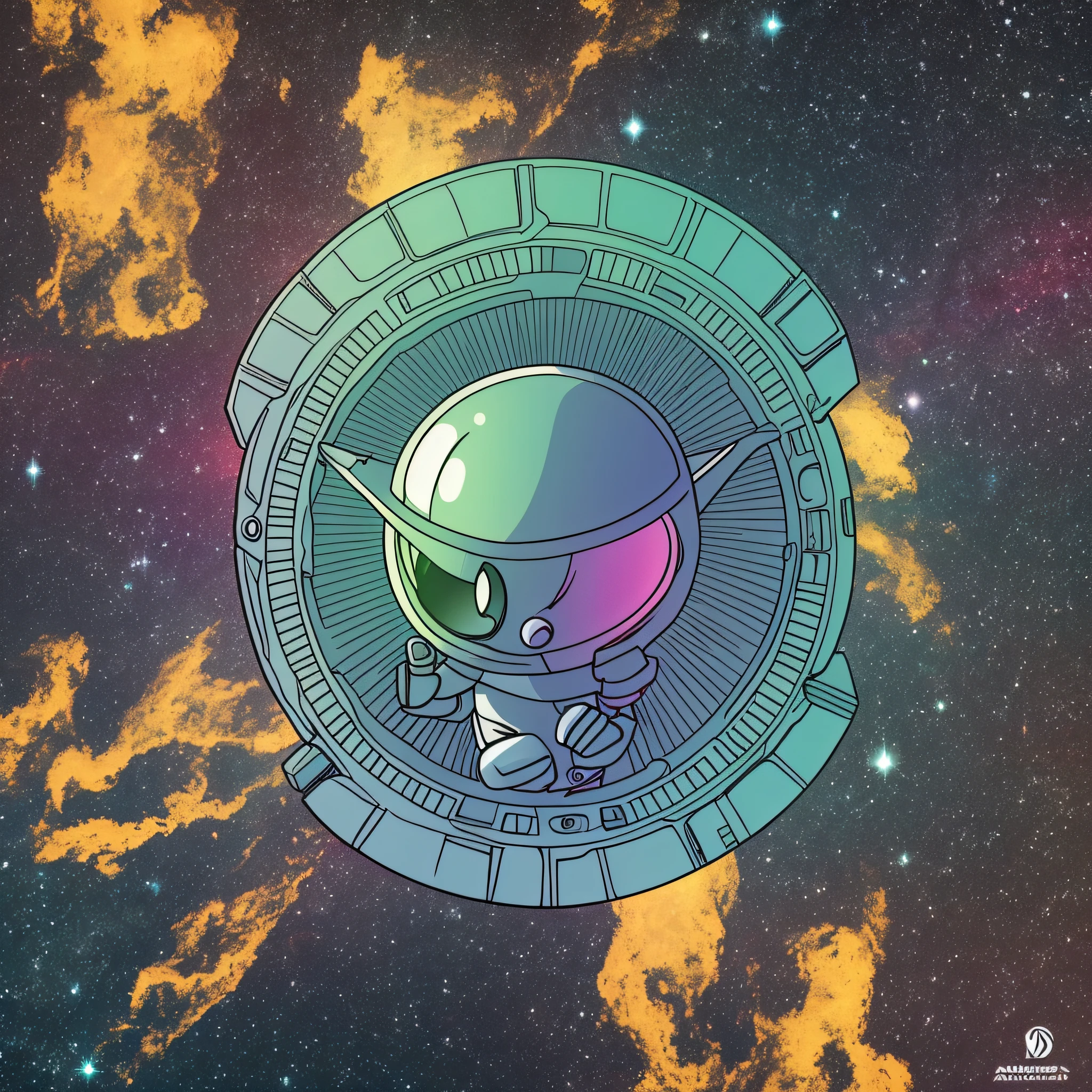 An alien inside a UFO flying away from planet earth showing the middle finger, simple design, cartoon style, discreet colors --auto --s2