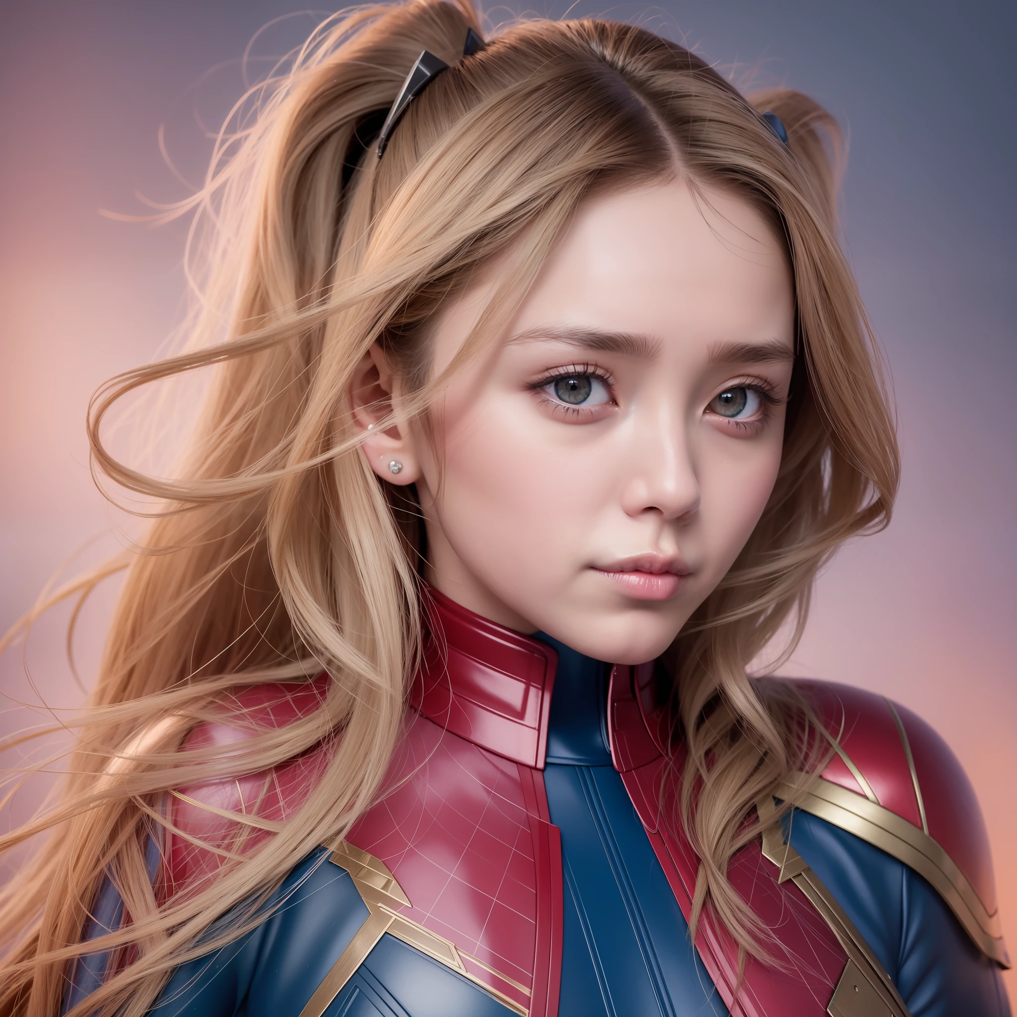 “chipupu”, 22 years old, Photo Realistic, Realistic. 1girl realistic, skin realistic, “ Elizabeth Olsen” face, big boobs, captain marvel character, detailed eye makeup, puffy eyes, solo, sharp focus, volumetric fog, 8k uhd, dslr, high quality, film grain, photorealism, lomography