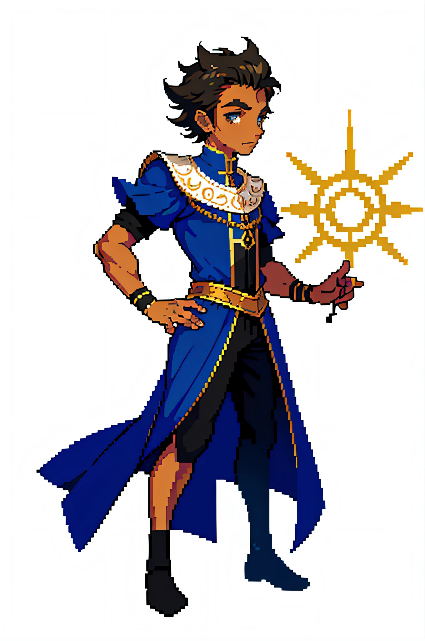 (masterpiece, top quality, best quality), pixel, pixel art, 1 boy, full body, curly brown hair, cat ears, black man, young black boy, medieval clothes, dndn rpg,