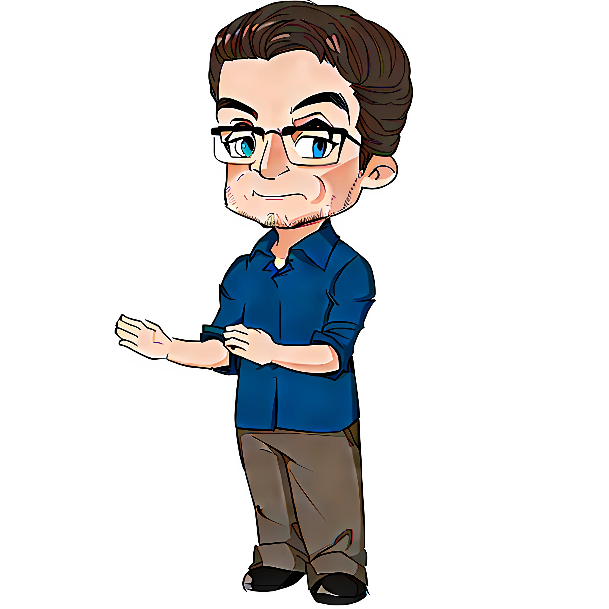 cartoon of a man with glasses and a blue shirt, in cartoon style, charicature, cartoon style illustration, character full body portrait, nerdy man character portrait, cartoon artstyle, character portrait of me, toon rendering, caricature style, full body character portrait, harry volk clip art style, character concept portrait of me, cartoon portrait, highly detailed character