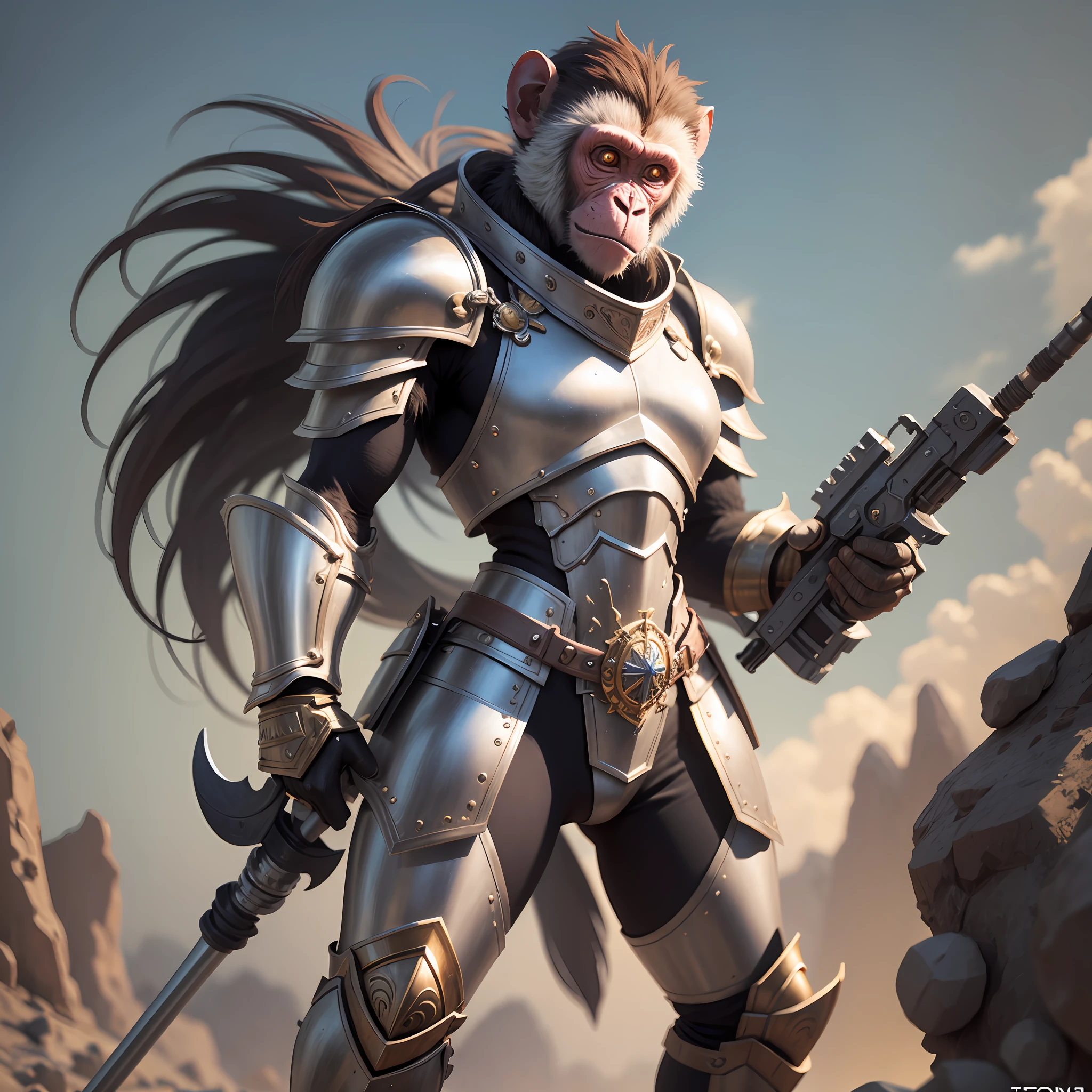 Create 5 models of monkeys with TCNOLOGICAL armor each with a different armor and weapons --auto --s2
