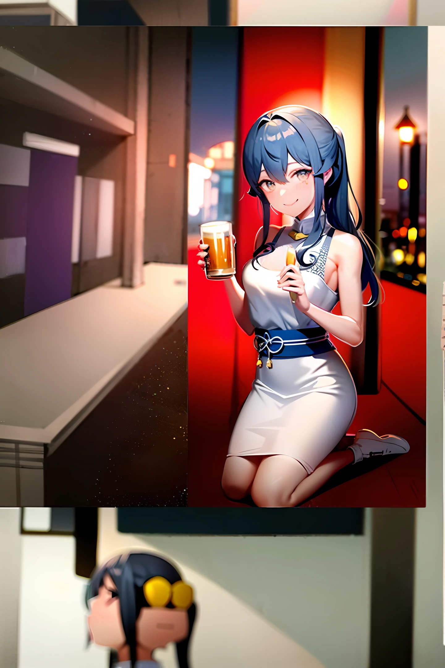 8k uhd,RAW photo, A cute Japanese woman drinking beer in a club and having fun, smile