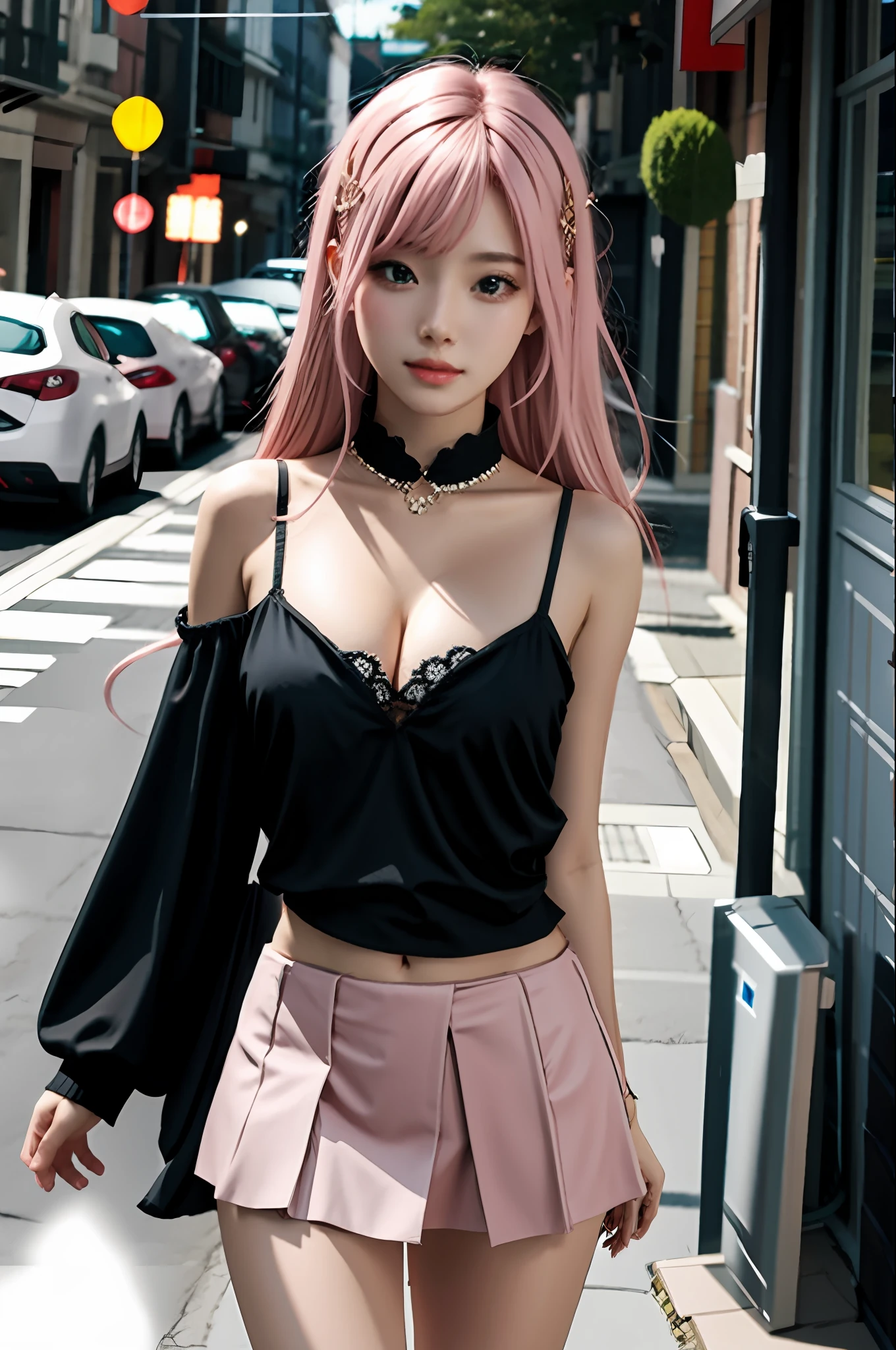 Realistic, realistic details, details
break
1 girl, beauty, seductive face,, fine skin, anicos_inori, pink hair, long hair, navel, parted sleeves, bare shoulders, center opening, cleavage, middle chest, hair clip with long feathers, hair ornament, red eyes, thigh height,, full body, watch viewer,
Break, Another World, Miniskirt, Darkness
, simple background
break
Perspective, blurry background, third rule, sharp focus, depth of field
break
(Urzan-6500-V1.1:0.2)