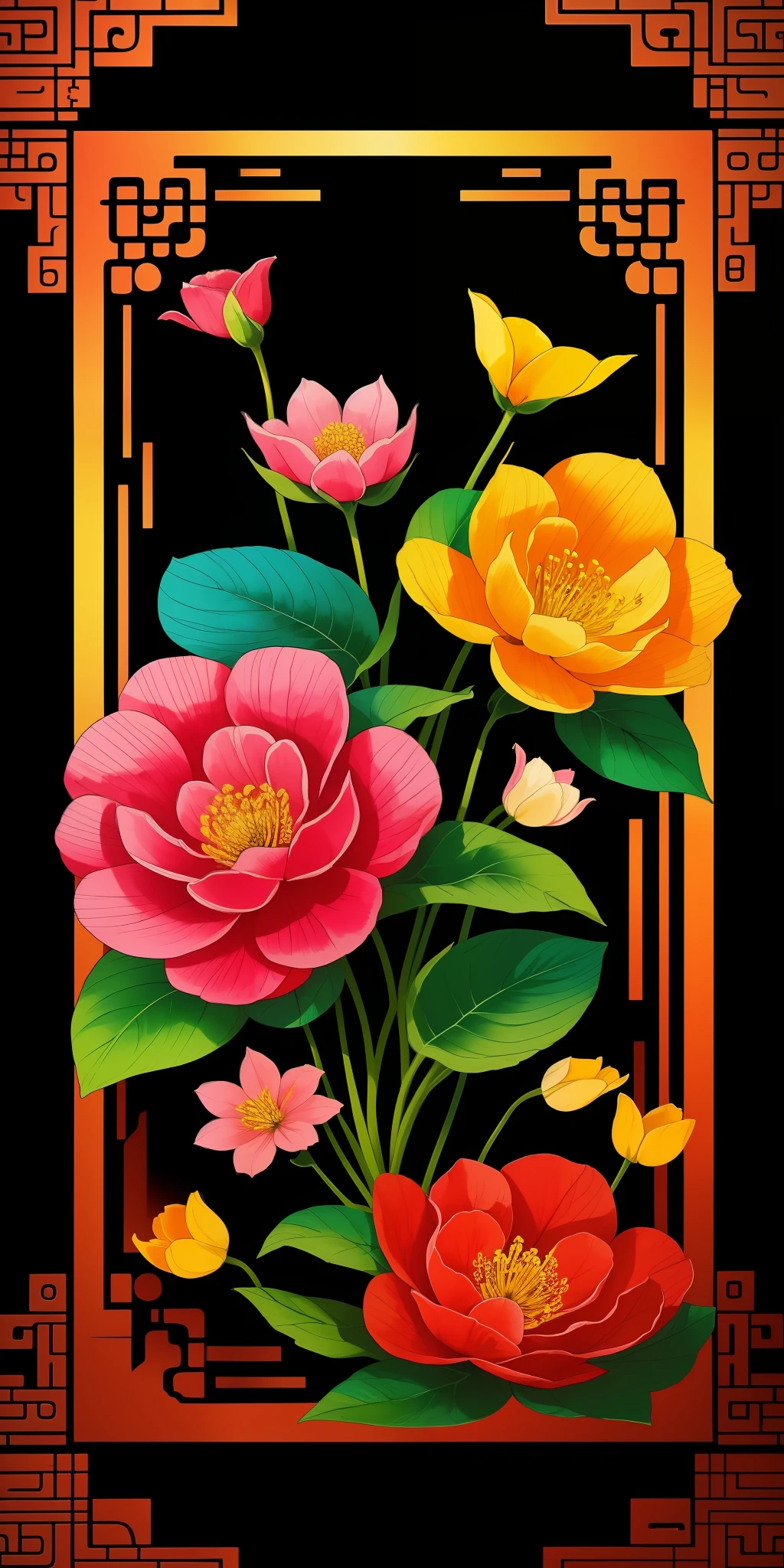 (masterpiece, best quality: 1.2), shukizuma, negative space, shuimobysim, ink painting, colorful colors, traditional Chinese, flowers and leaves, cotyledons, peaceful, (smile), looking at the viewer, color saturation, bright colors, neon