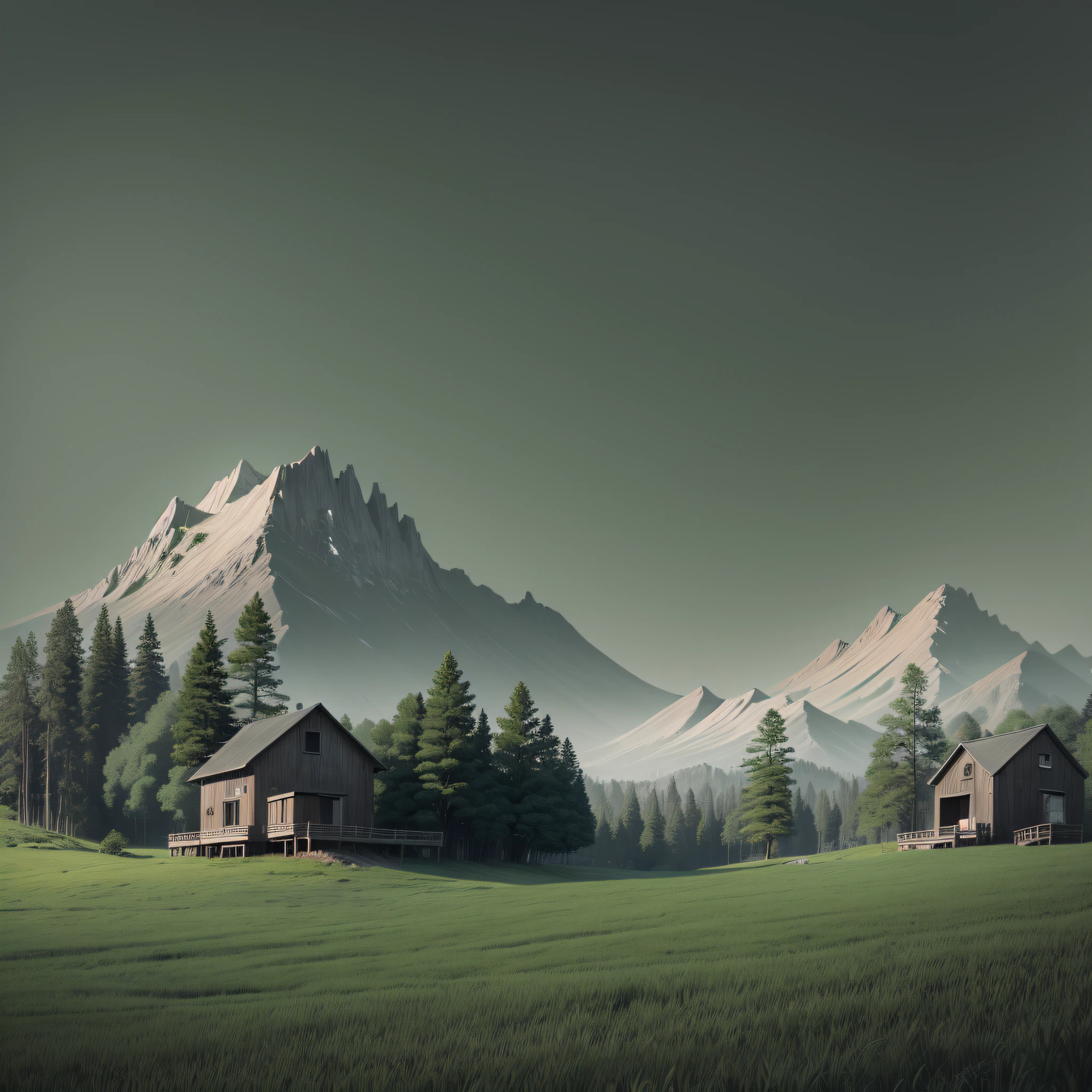 brown house and green trees graphic, black and gray mountain, HD wallpaper --auto --s2