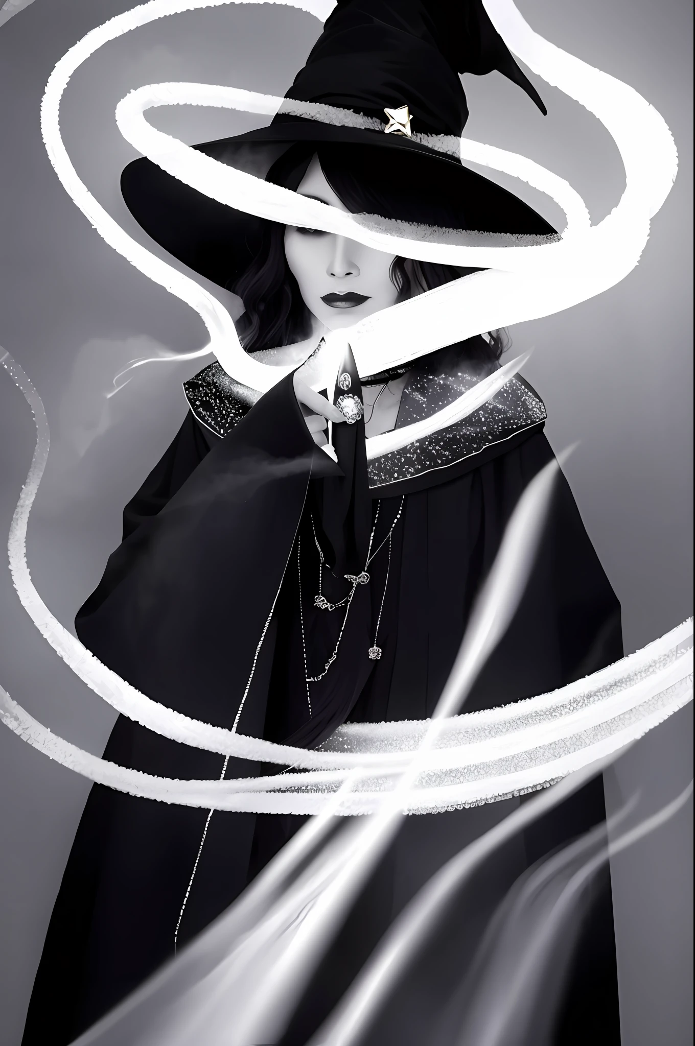 Witch follow crystal magic white smoke