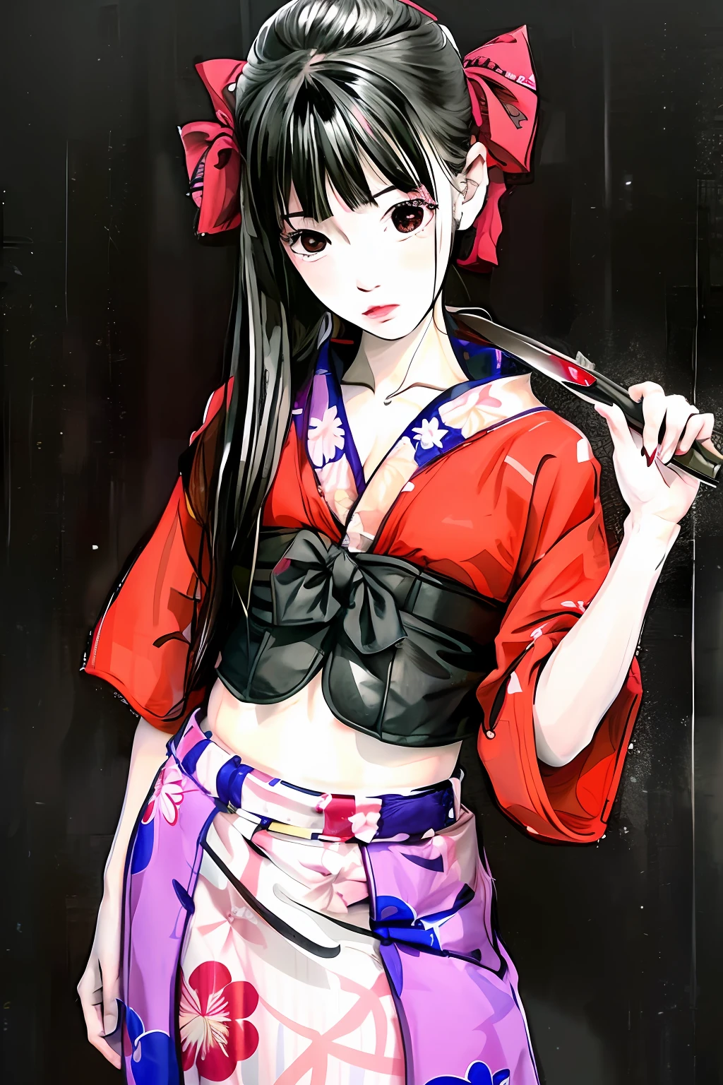 Girl in kimono with a knife