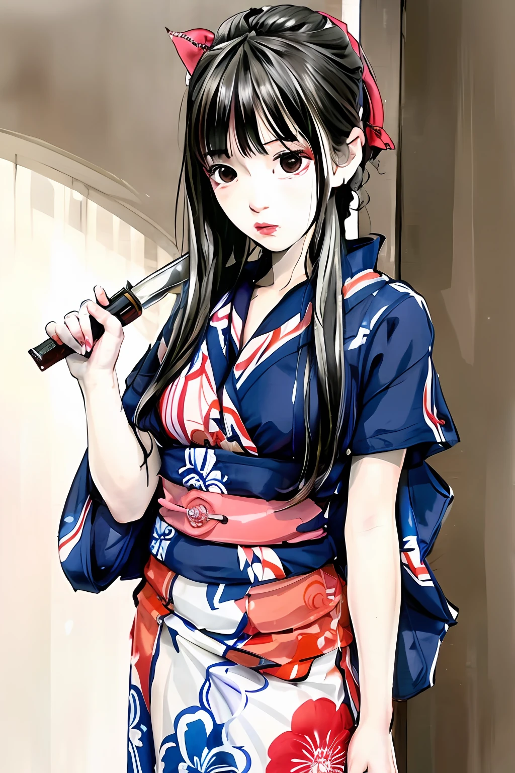 Girl in kimono with a knife
