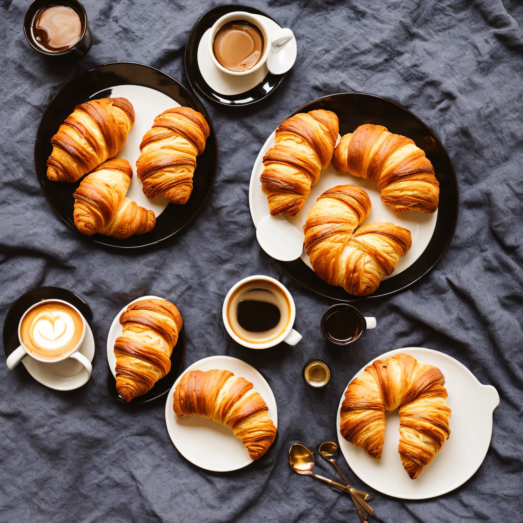 (cozy photo, best quality, warm and soft lighting), ((small tray with two freshly baked breads and a fresh croissant, a cup of black coffee with smoke)) (small fruits), (small details of charm, flowers of the field, warm sun, soft shade, dawn of the day), cozy table