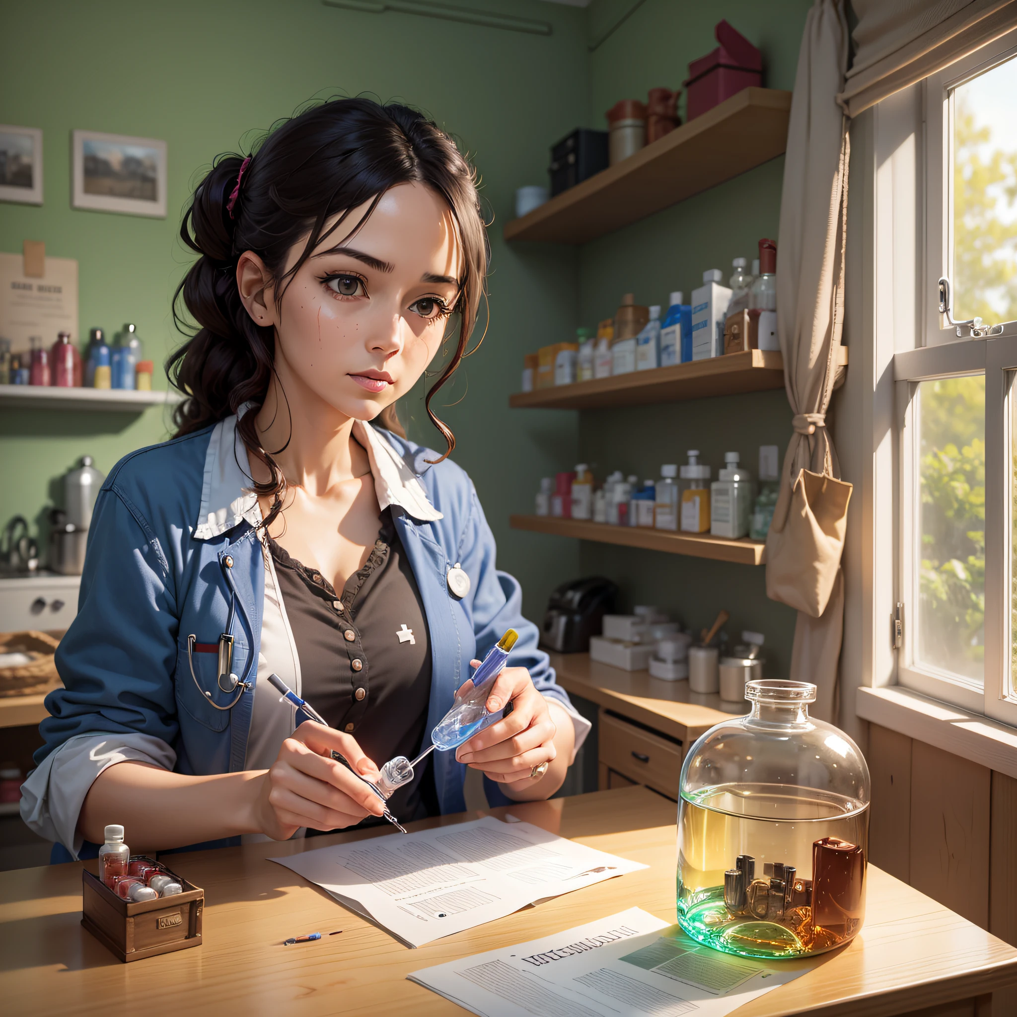 Woman putting medicine in serum bag in a room --auto --s2