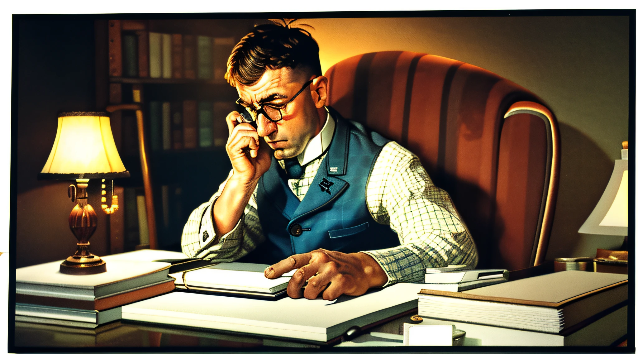 Young male writer sitting in a chair, writing a book. (High detail: 1 2), Detailed hands with five fingers. high-quality, NSFW, noise, extra, real photo, PSD, lamp film photography, sharp focus, high-resolution 8k, realistic, professional photography, 8k UHD, SLR camera, soft lighting, high quality, film grain, Fujifilm XT3